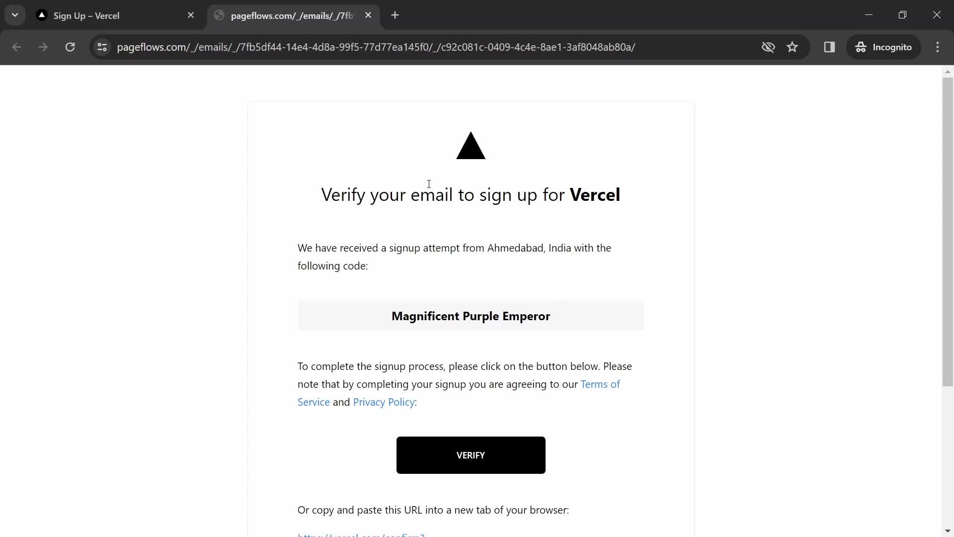 Vercel verify email screenshot