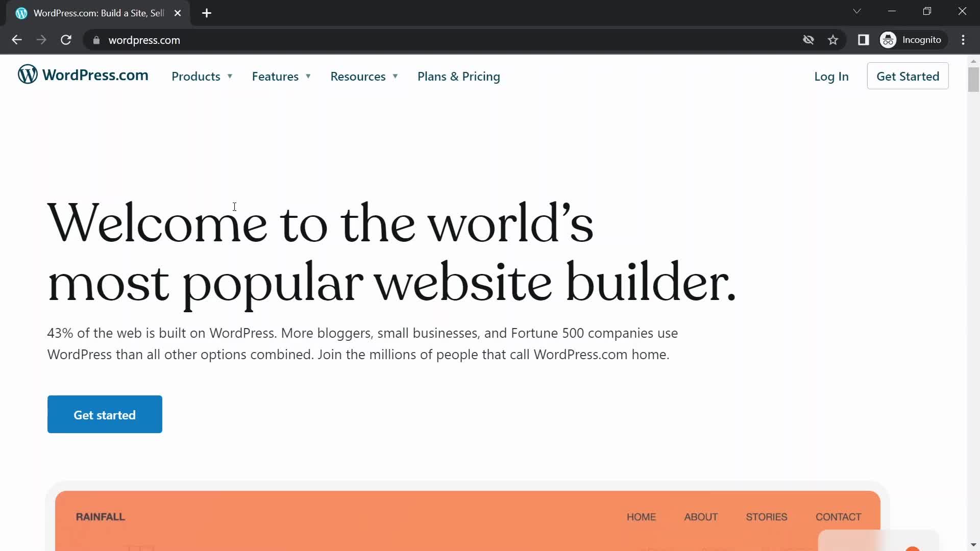 Screenshot of Homepage on Onboarding on WordPress user flow