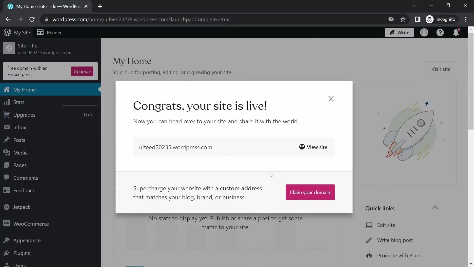 WordPress site published screenshot