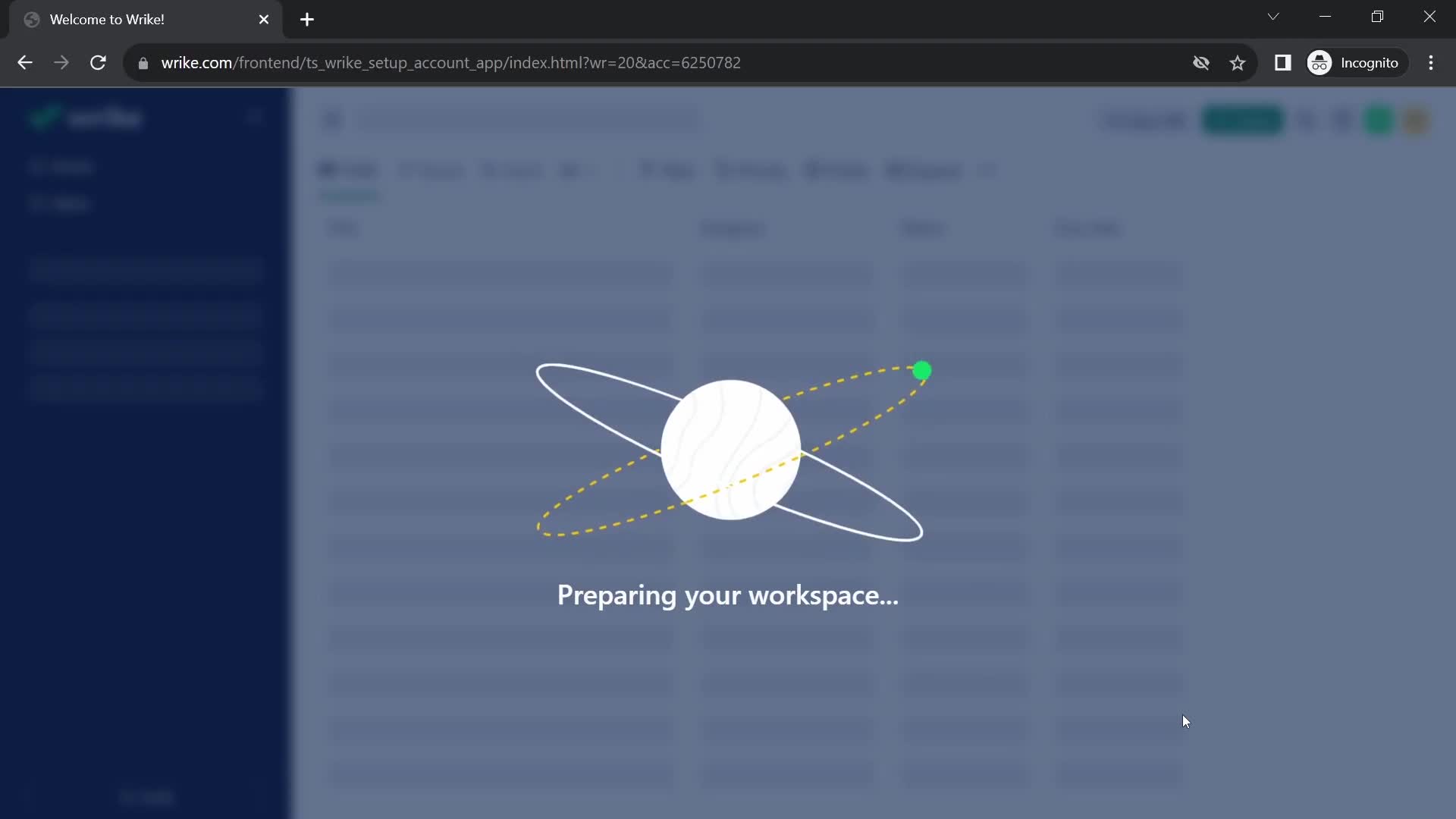Screenshot of Loading on Onboarding on Wrike user flow
