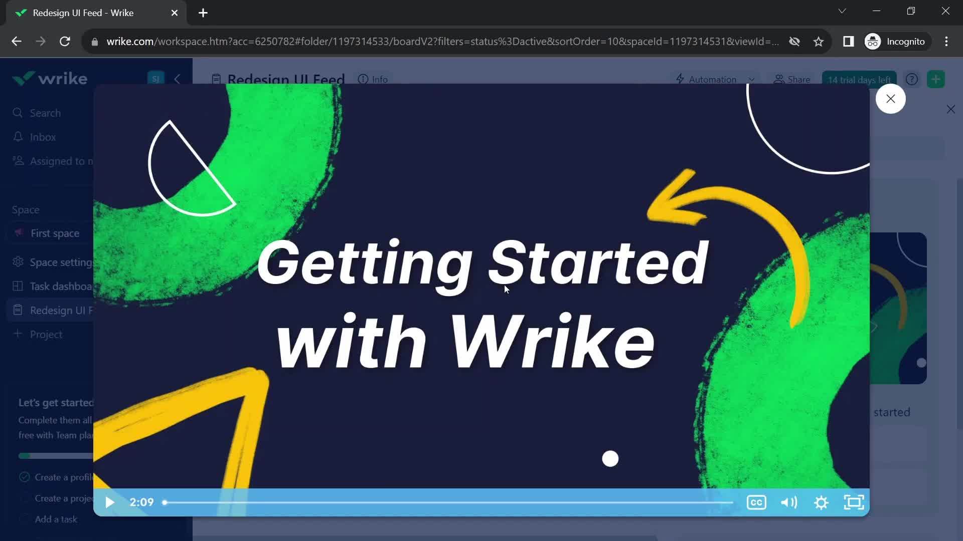 Screenshot of Welcome video on Onboarding on Wrike user flow