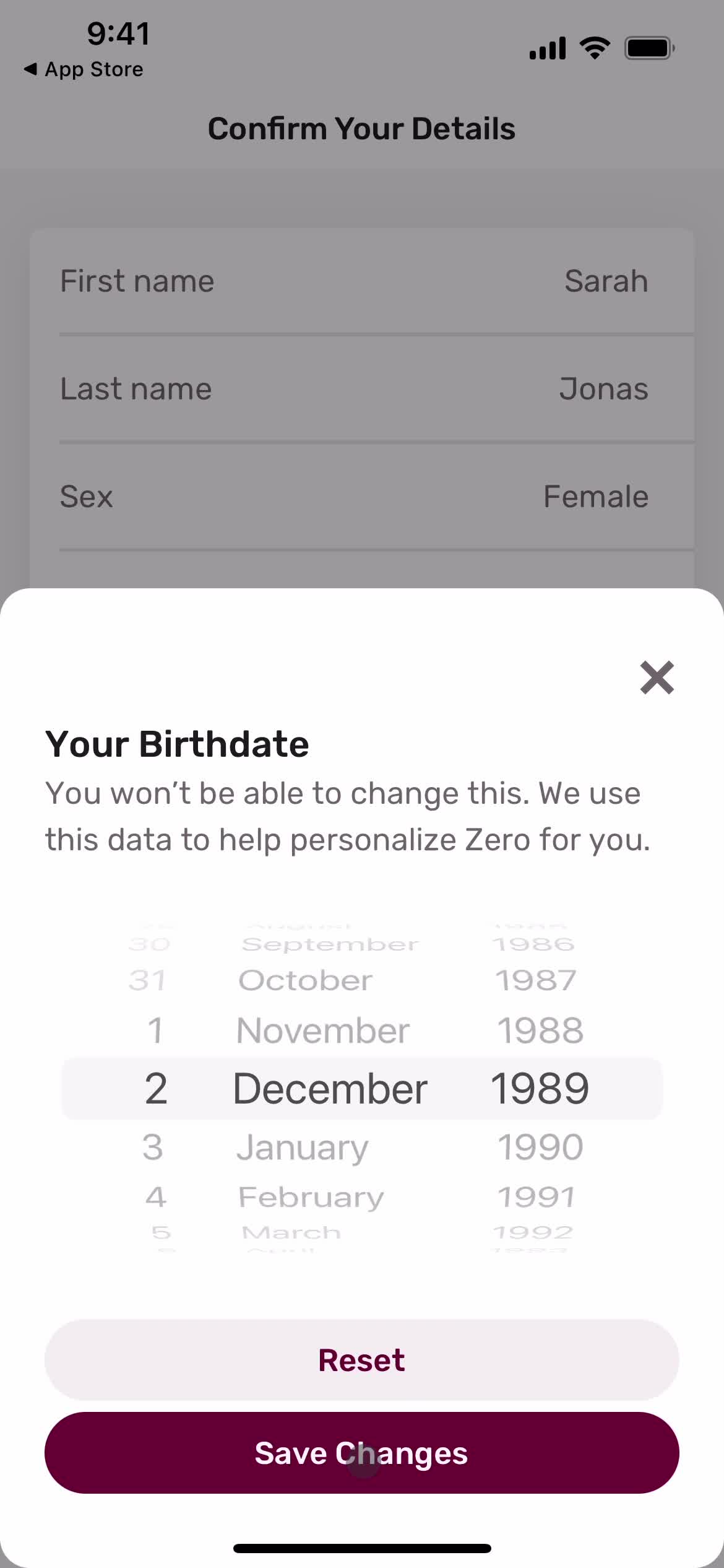 Zero enter birthday screenshot