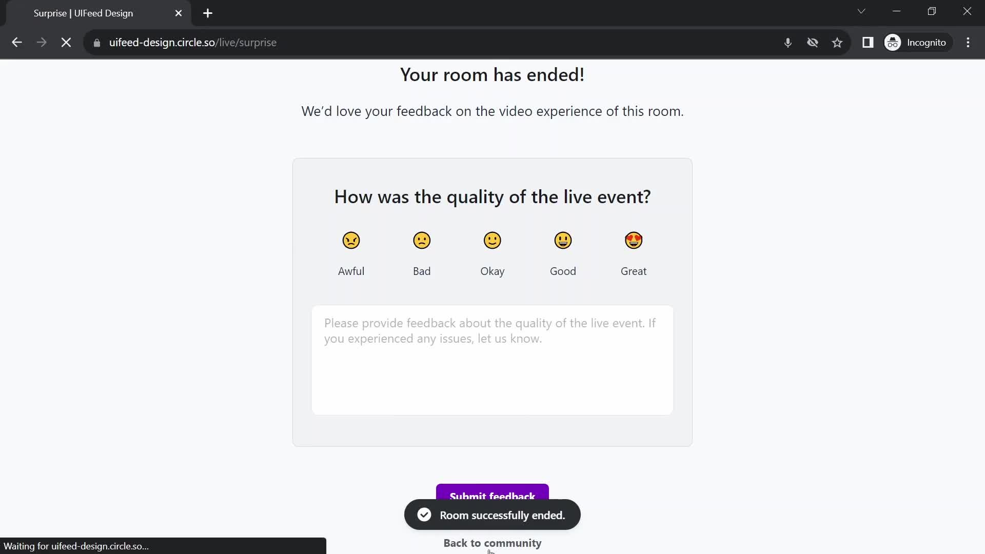 Circle submit feedback screenshot