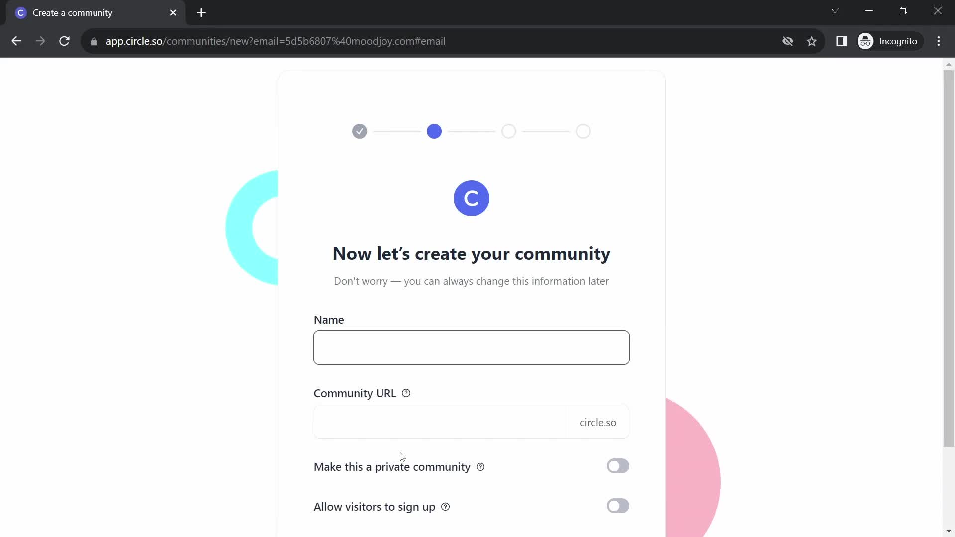 Screenshot of Add details on Onboarding on Circle user flow