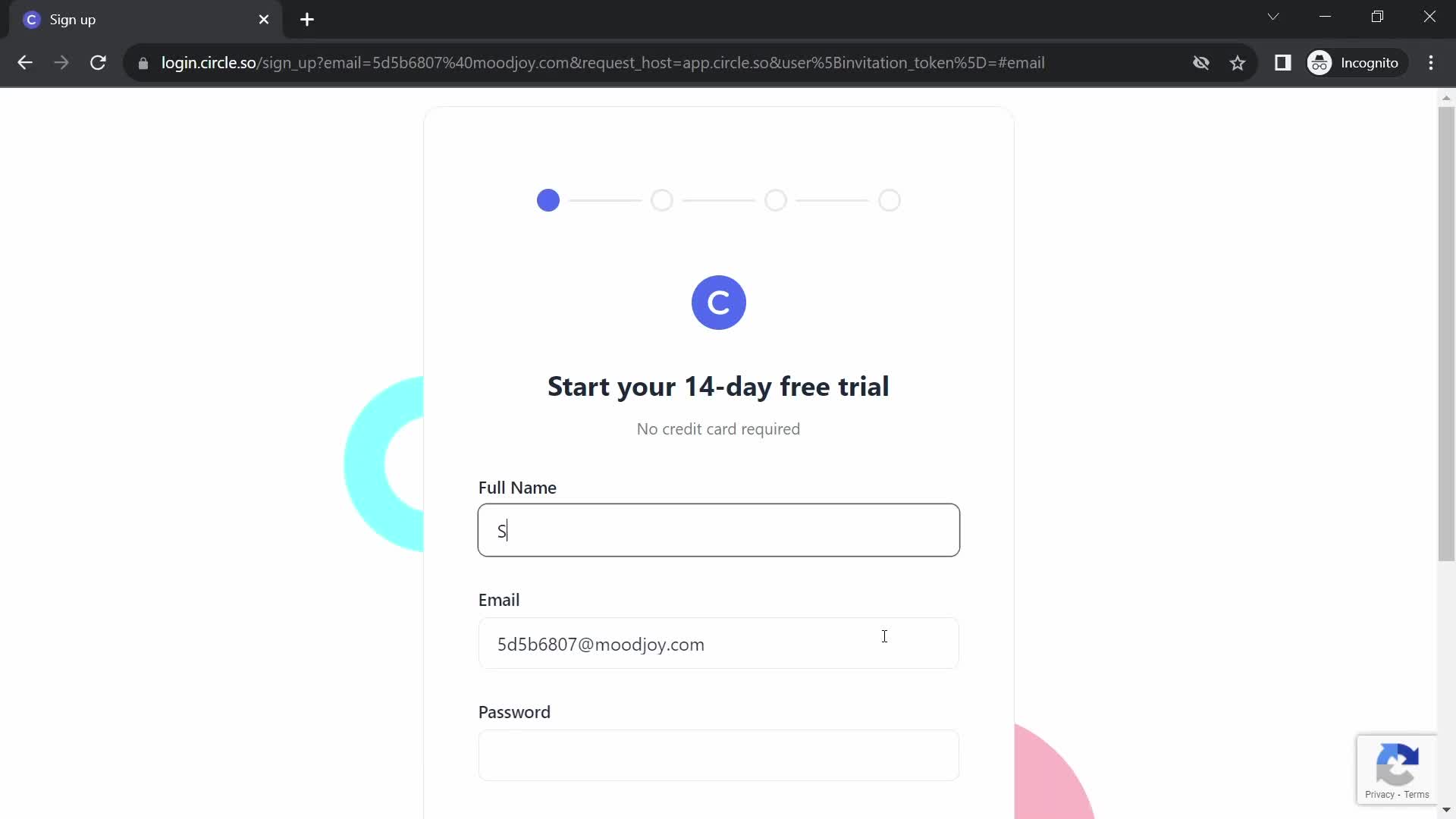 Screenshot of Sign up on Onboarding on Circle user flow