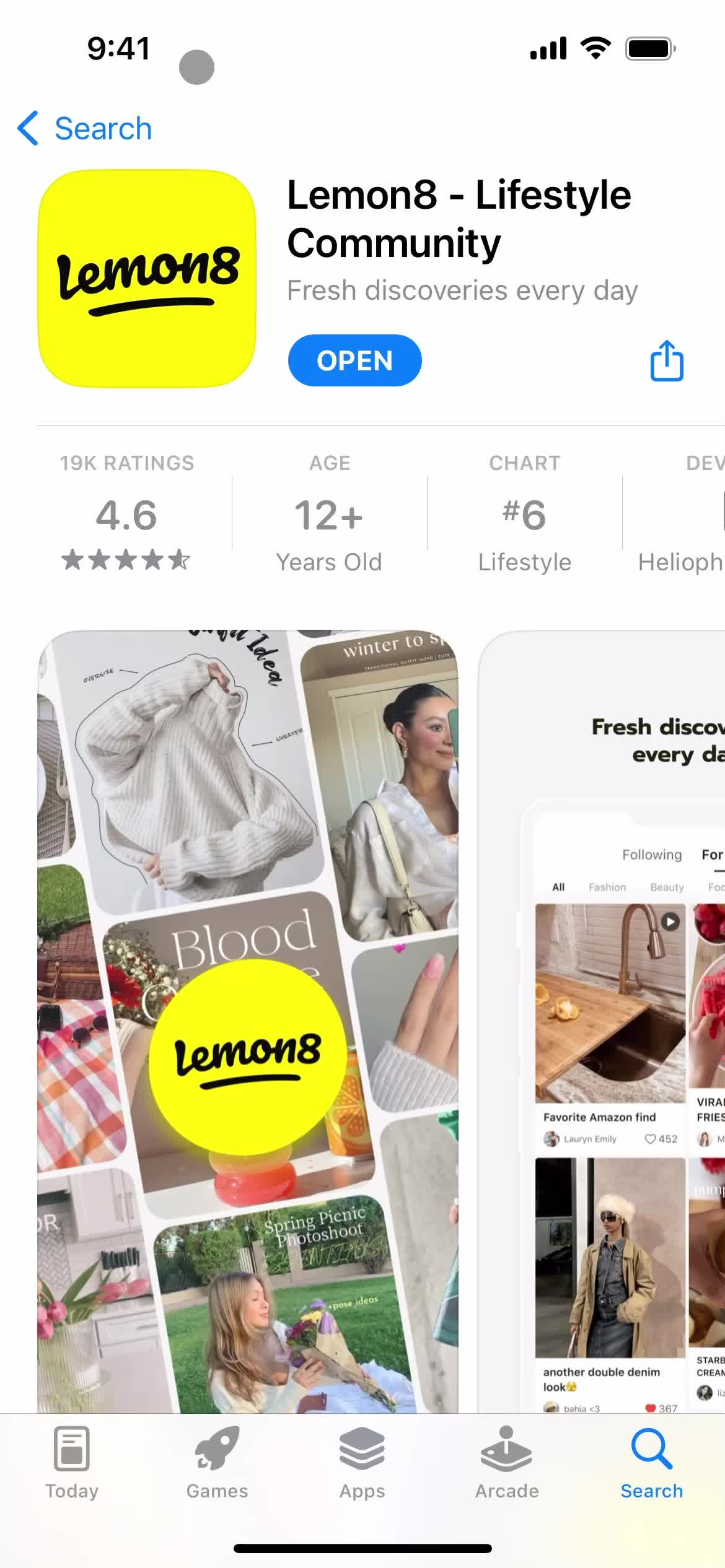 Screenshot of App store listing on Onboarding on Lemon8 user flow