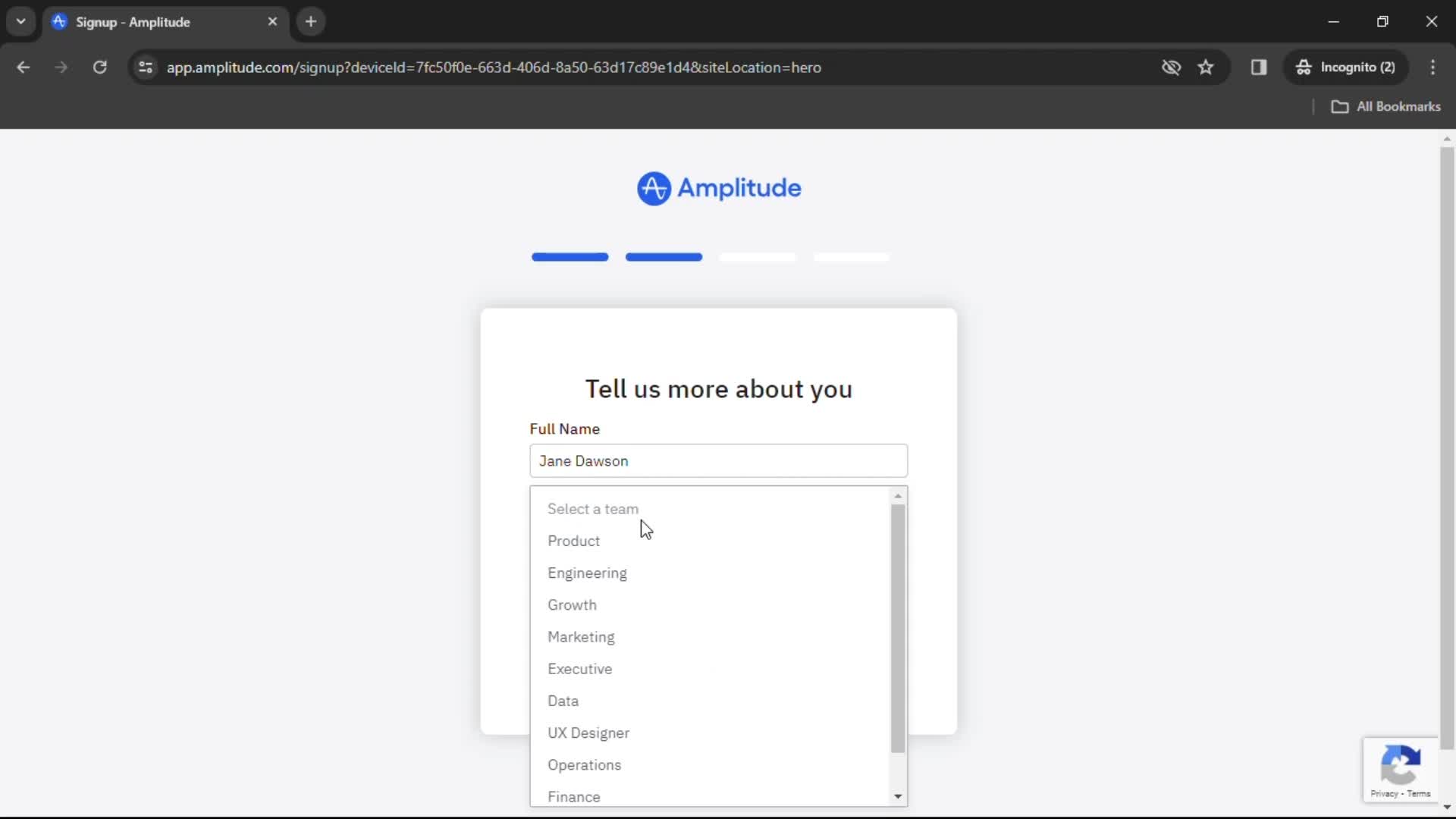 Amplitude select team screenshot