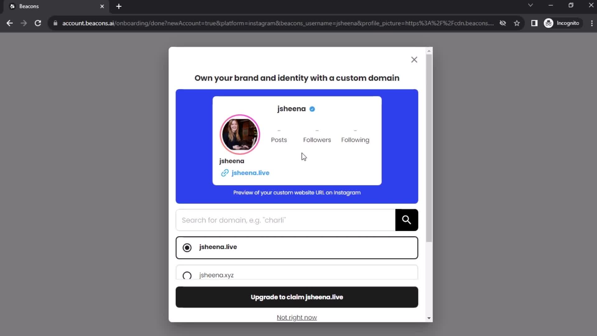 Beacons claim profile screenshot