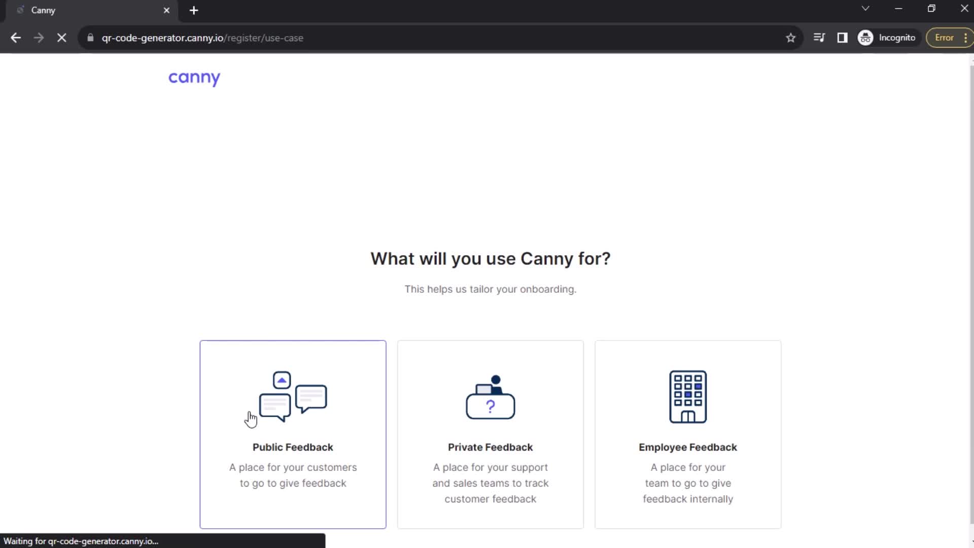 Canny onboarding question screenshot