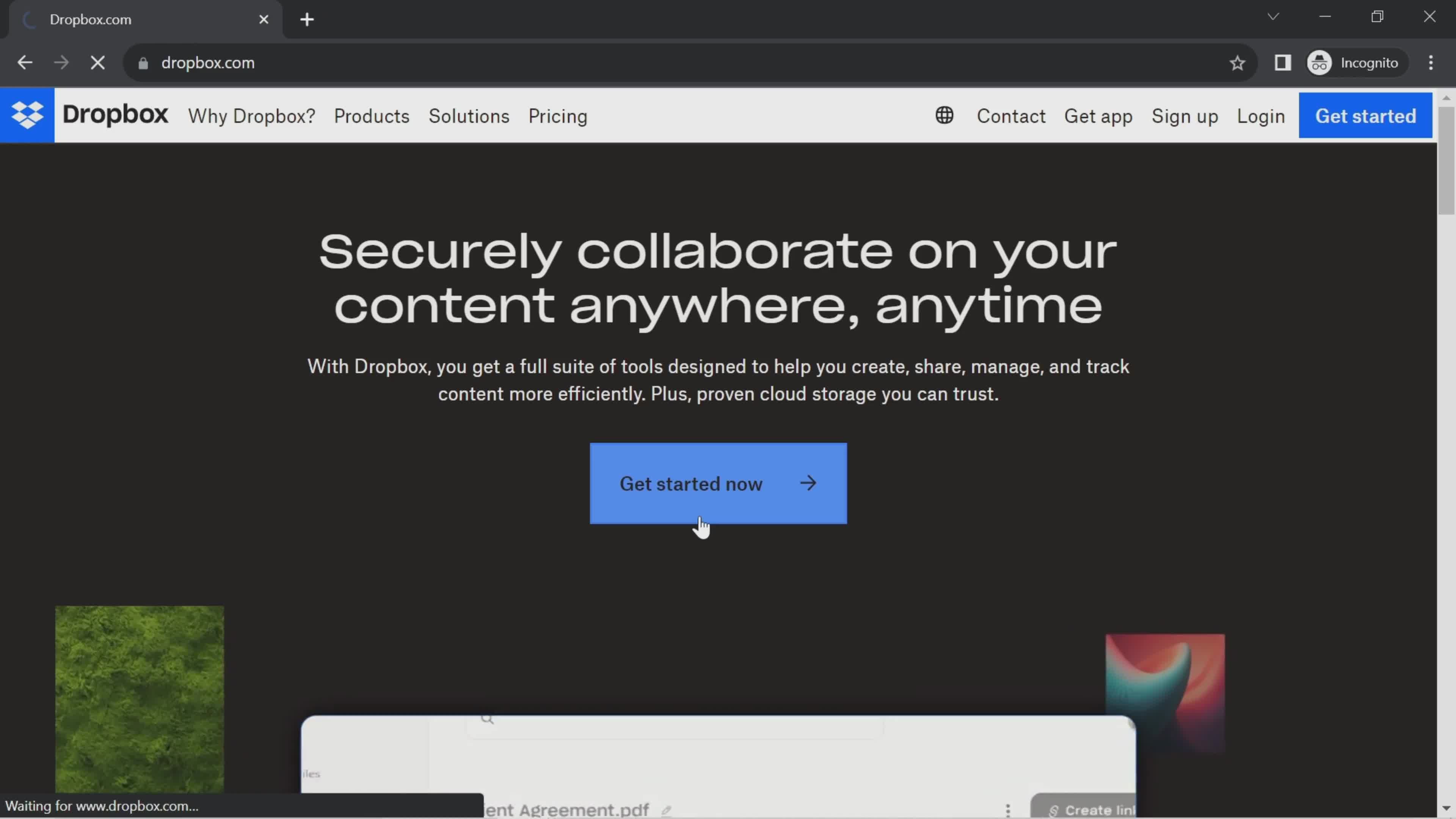 Dropbox homepage screenshot
