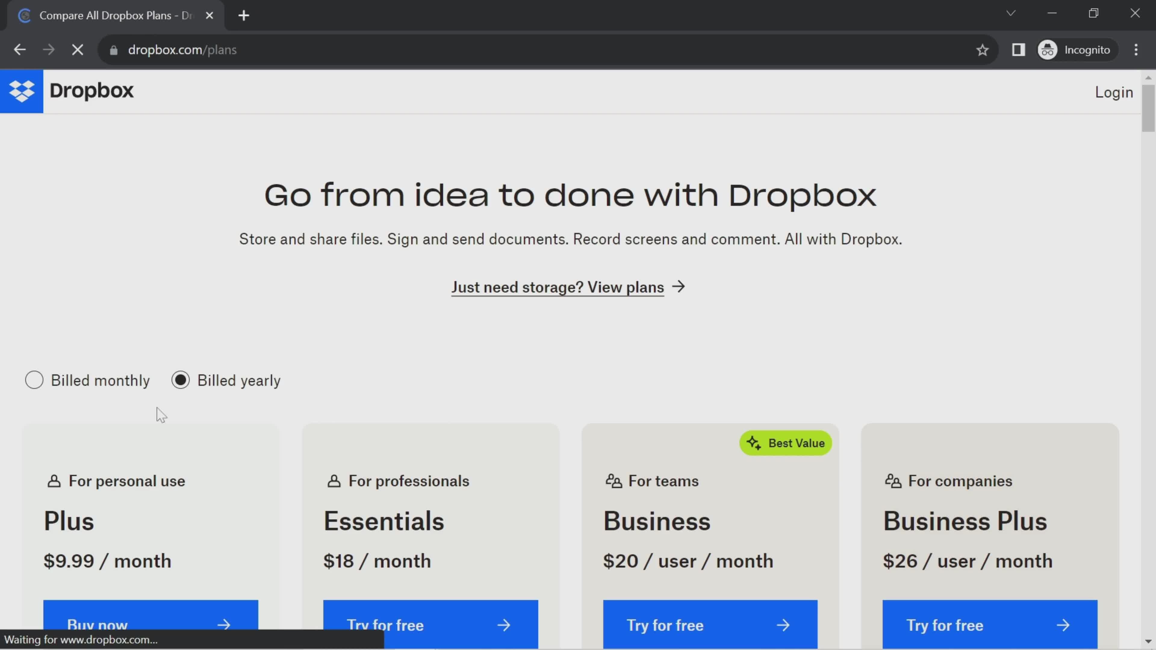 Dropbox upgrade screenshot