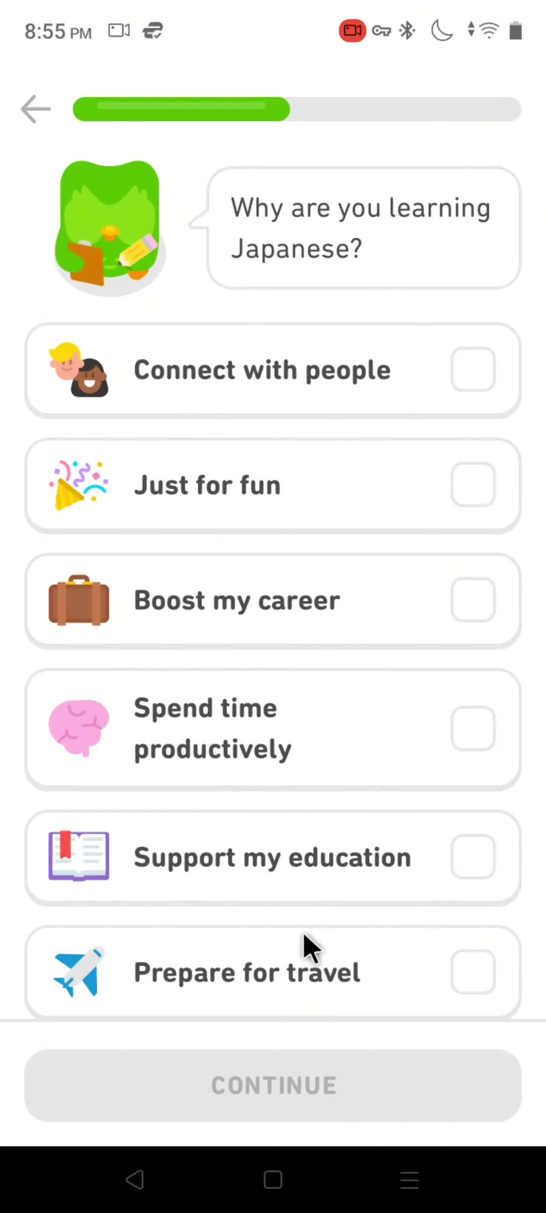 Duolingo onboarding question screenshot