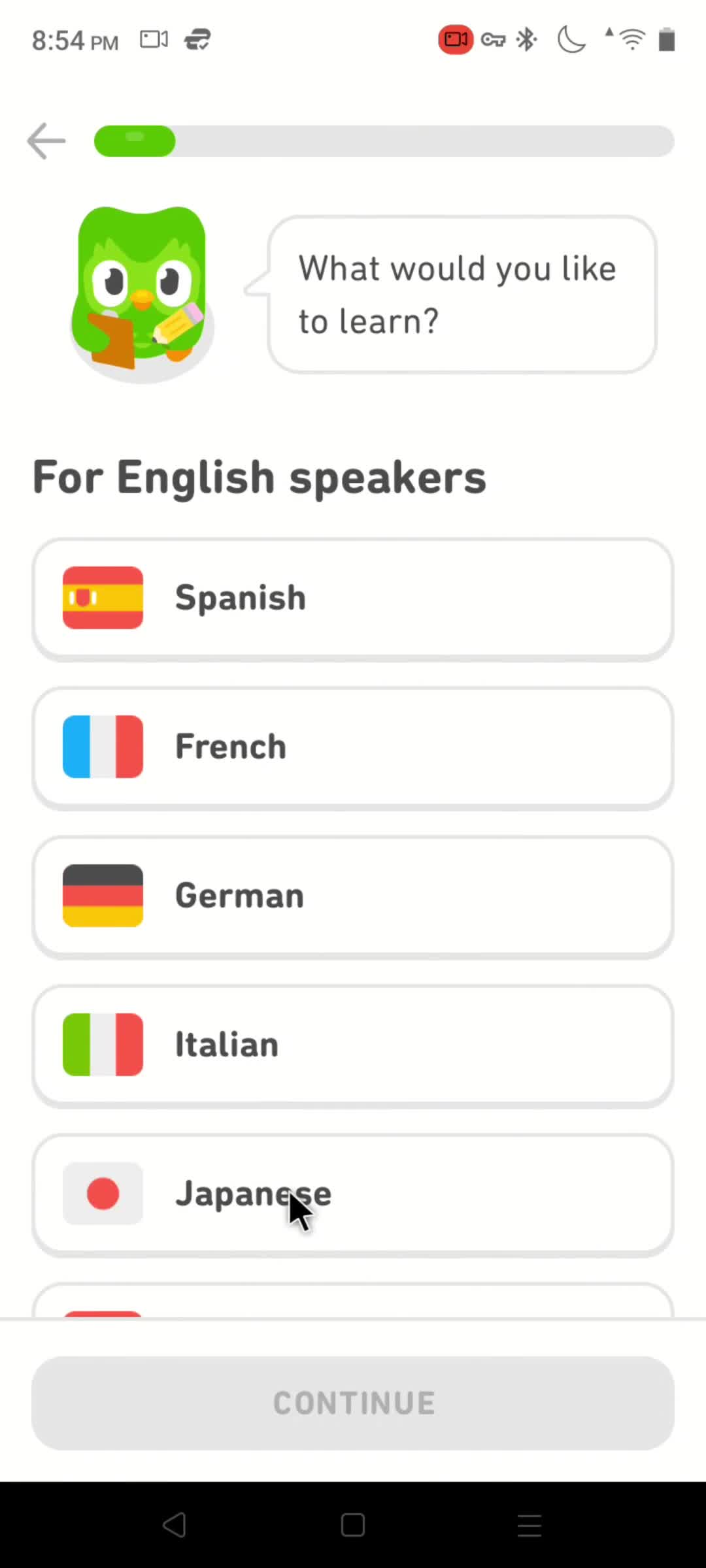 Duolingo onboarding question screenshot