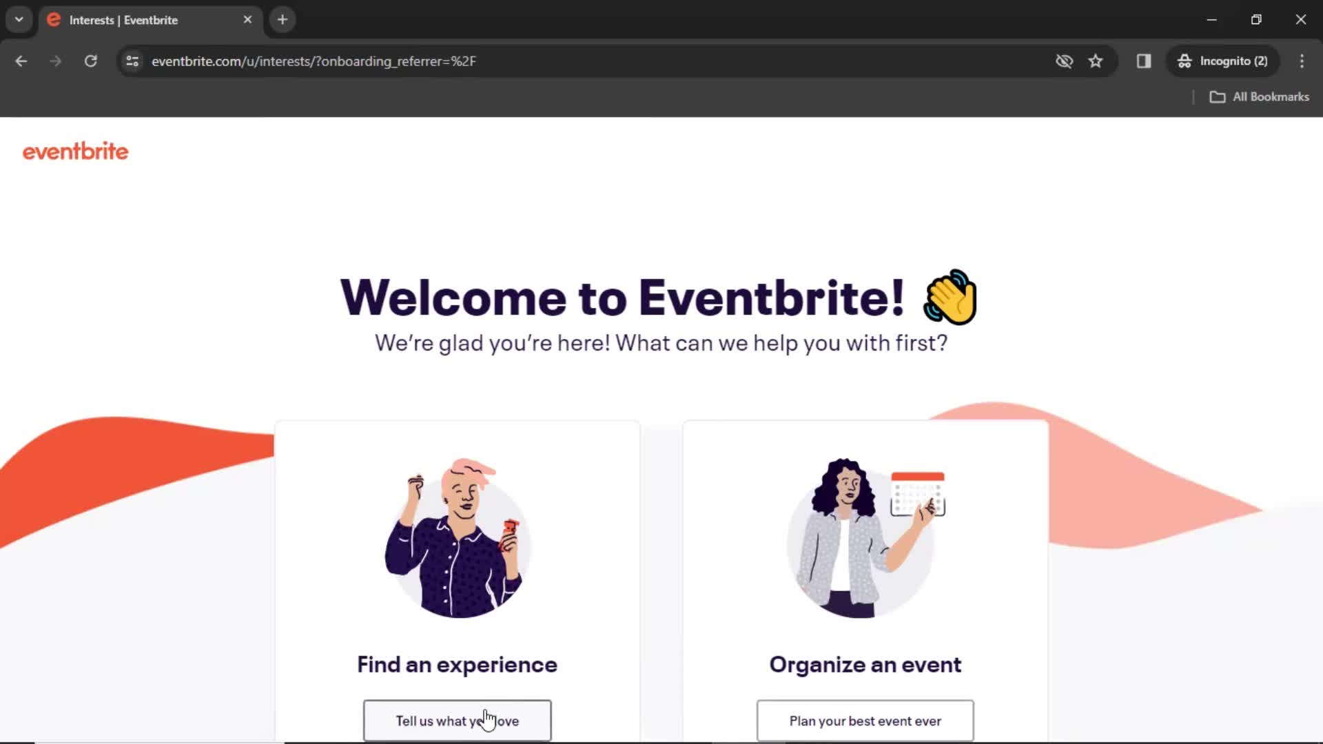 Eventbrite welcome screenshot