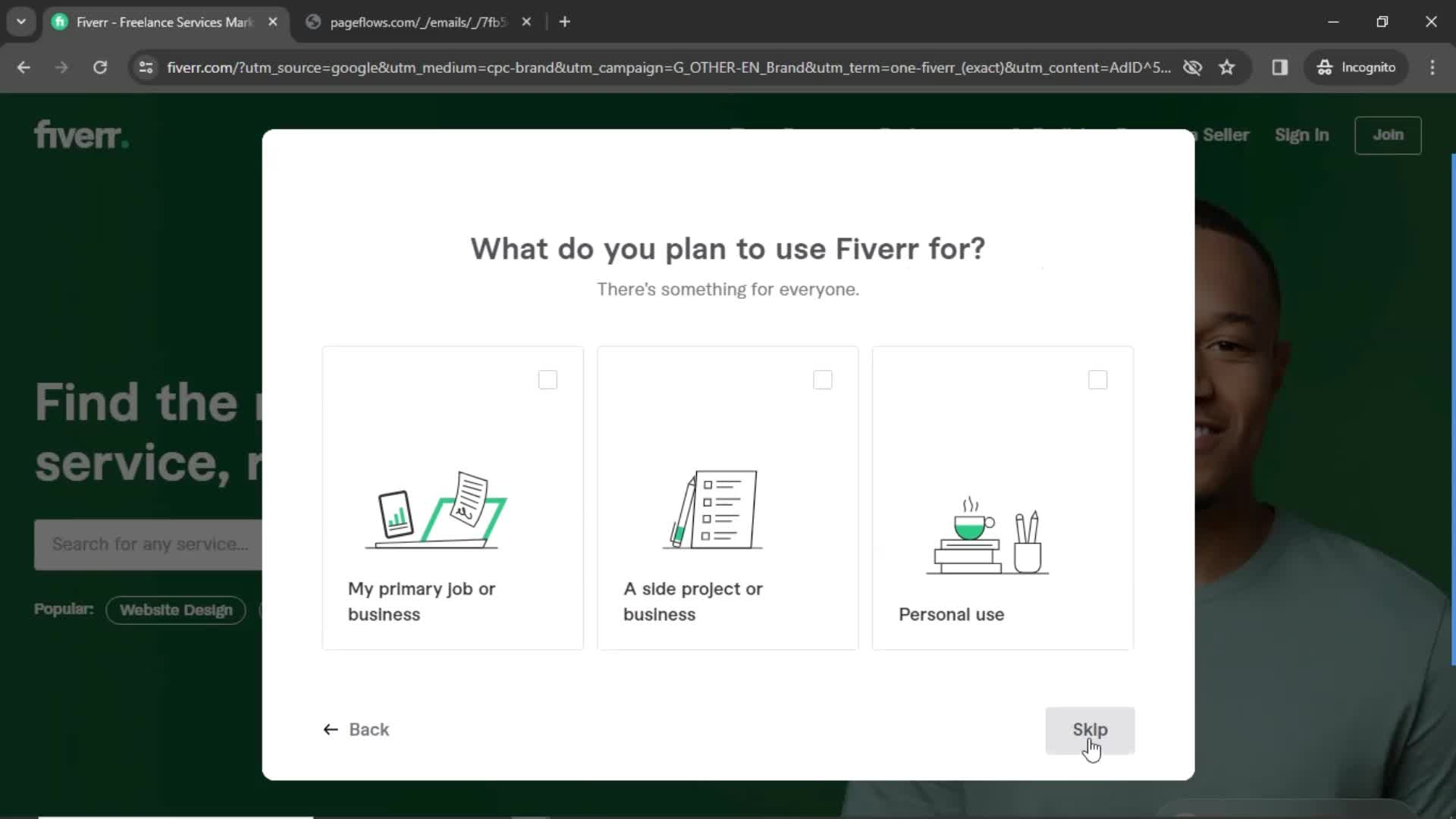 Fiverr onboarding question screenshot