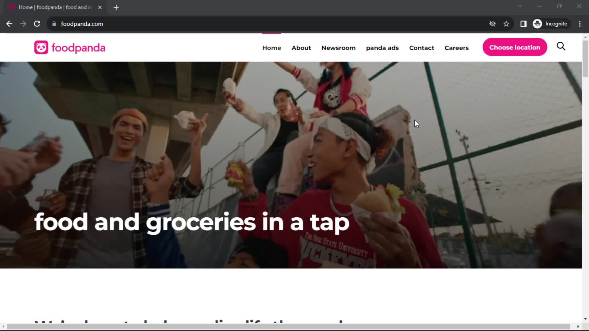 Screenshot of Homepage on Onboarding on foodpanda user flow