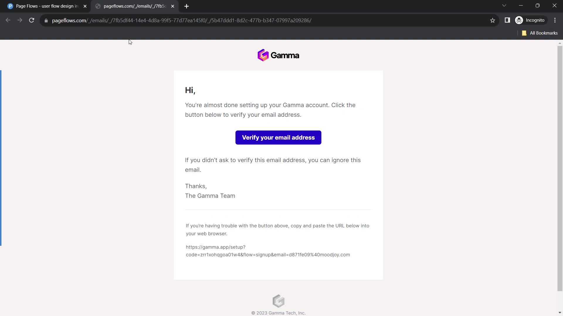 Gamma verify email screenshot