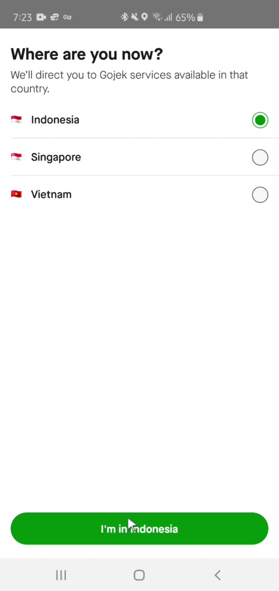 Gojek select country screenshot