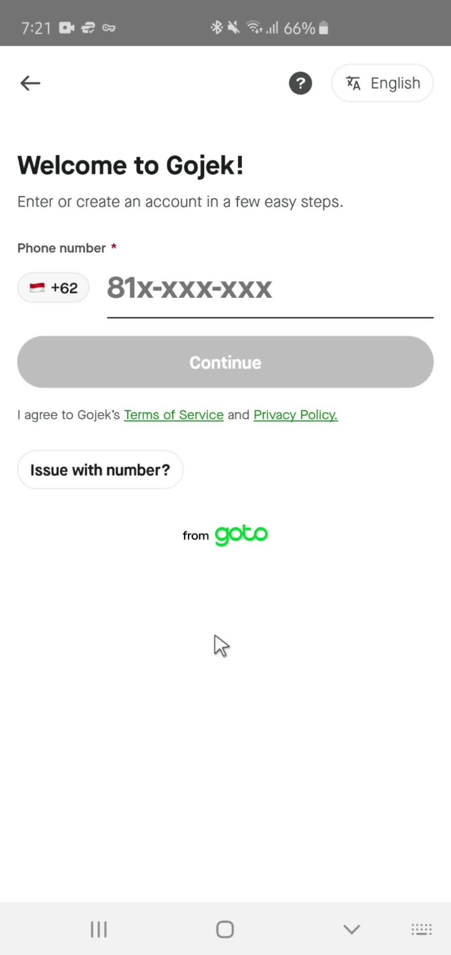 Gojek create account screenshot