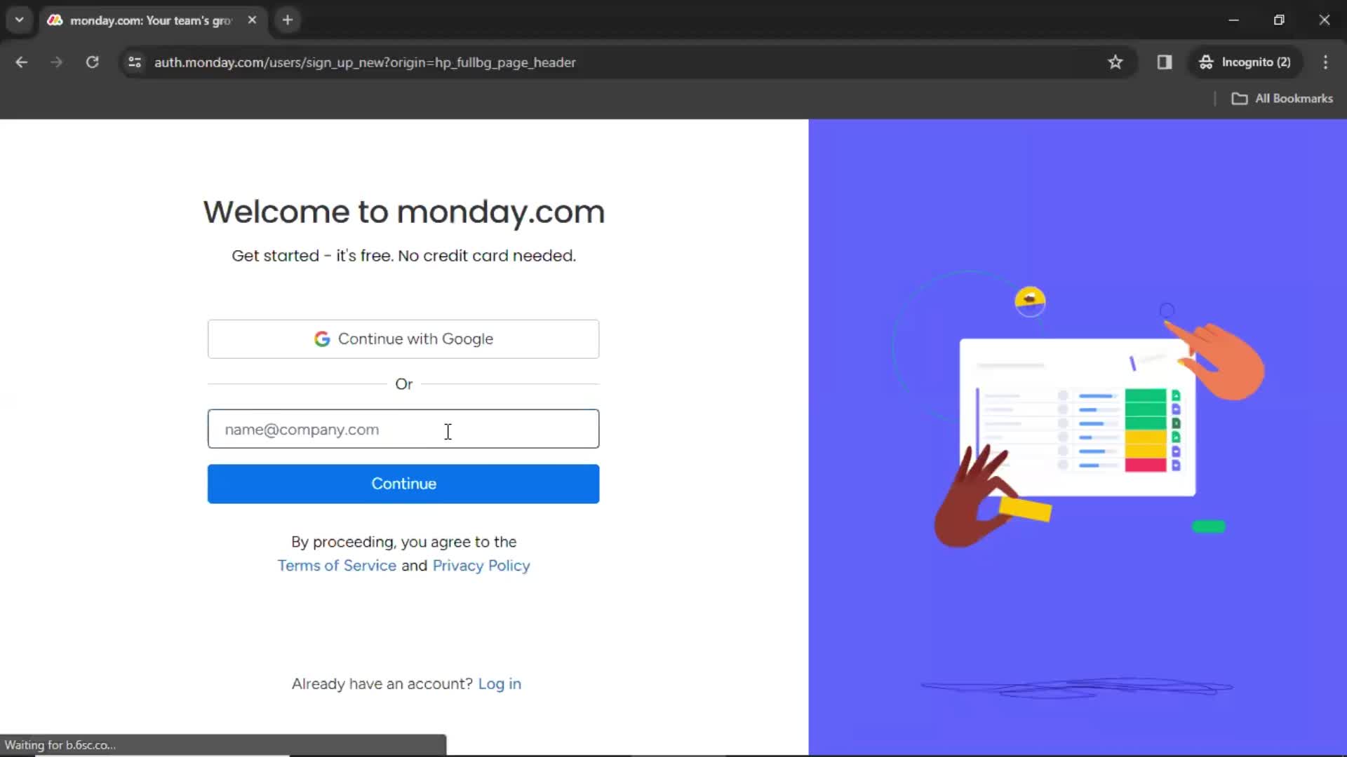 Monday enter email screenshot