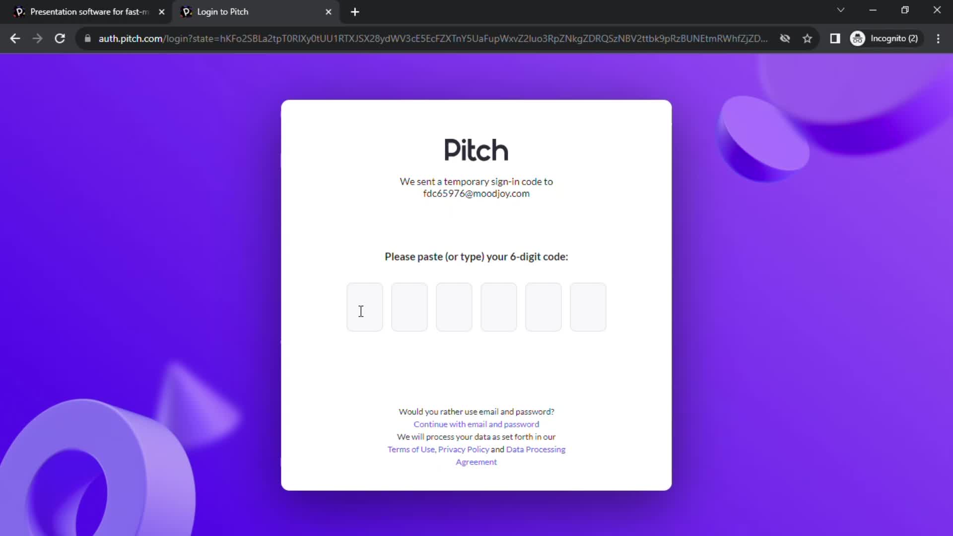 Pitch verify email screenshot
