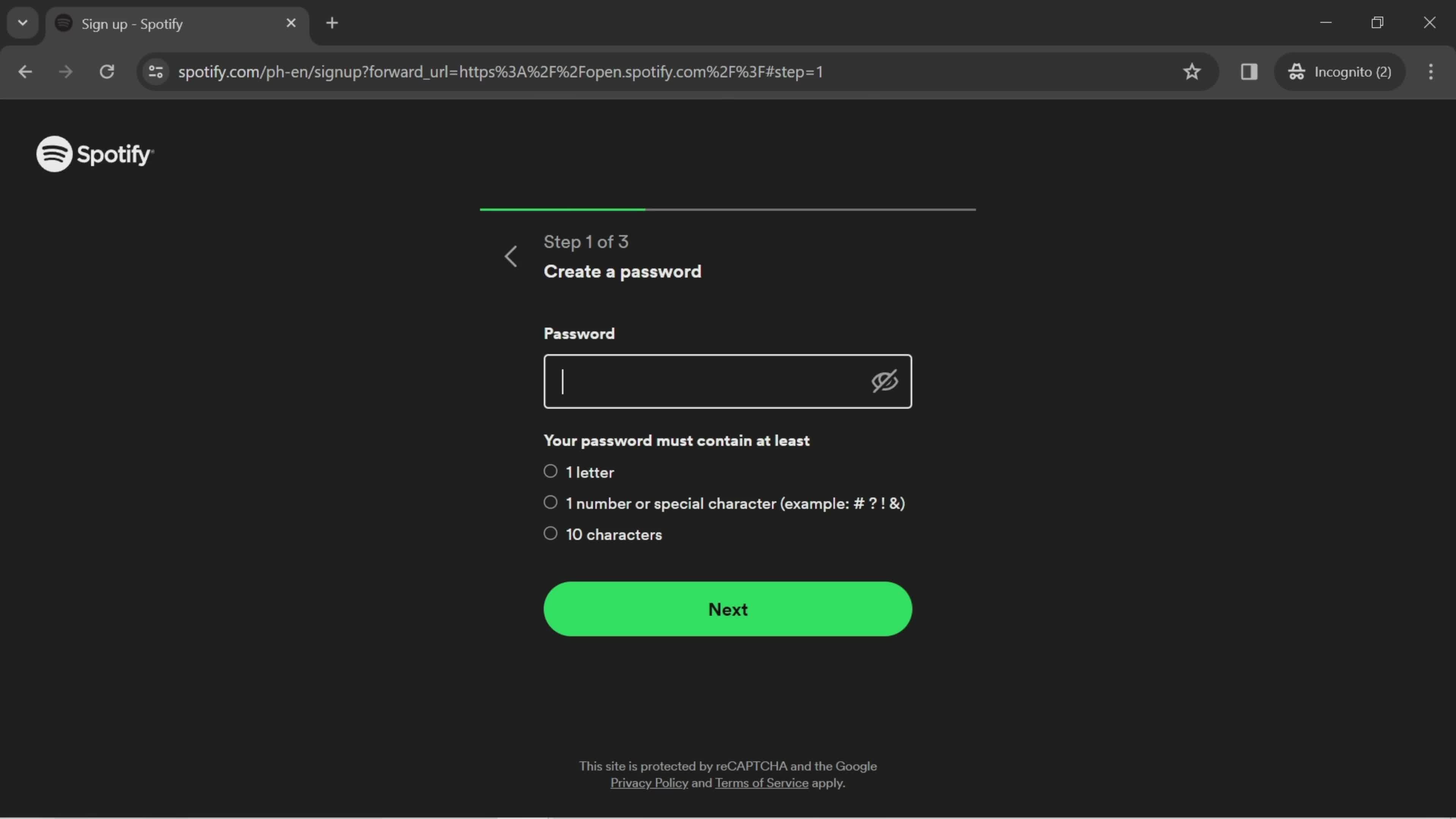 Spotify set password screenshot