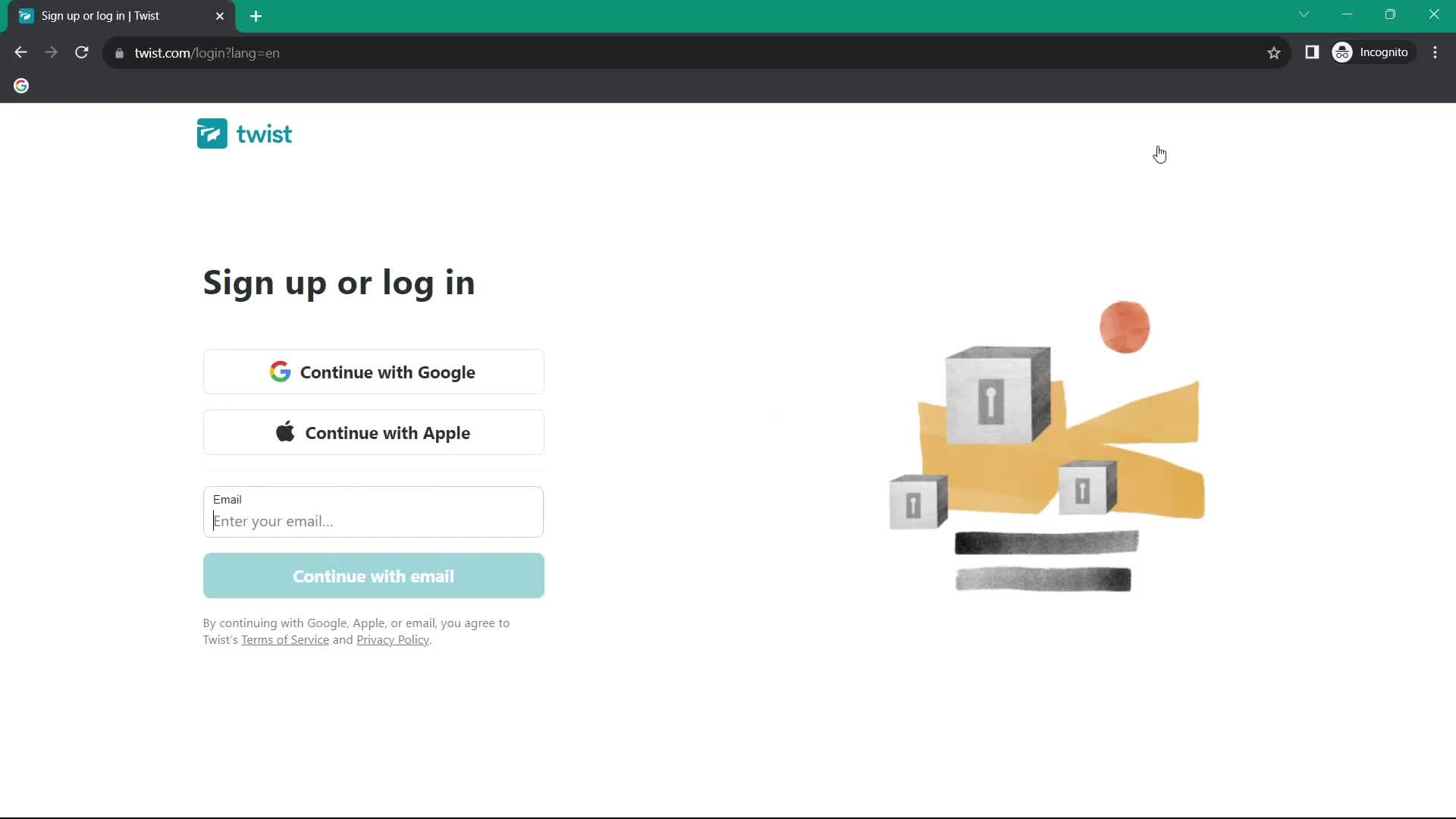Screenshot of Sign up on Onboarding on Twist user flow