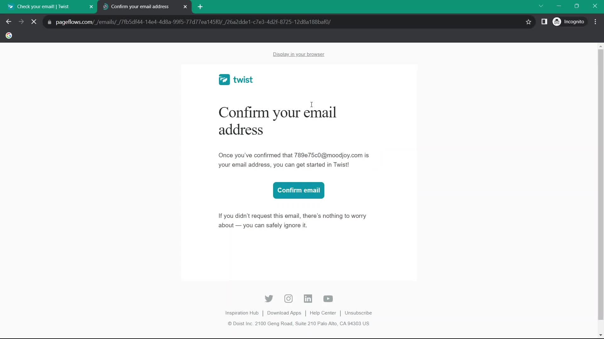 Twist confirm email screenshot
