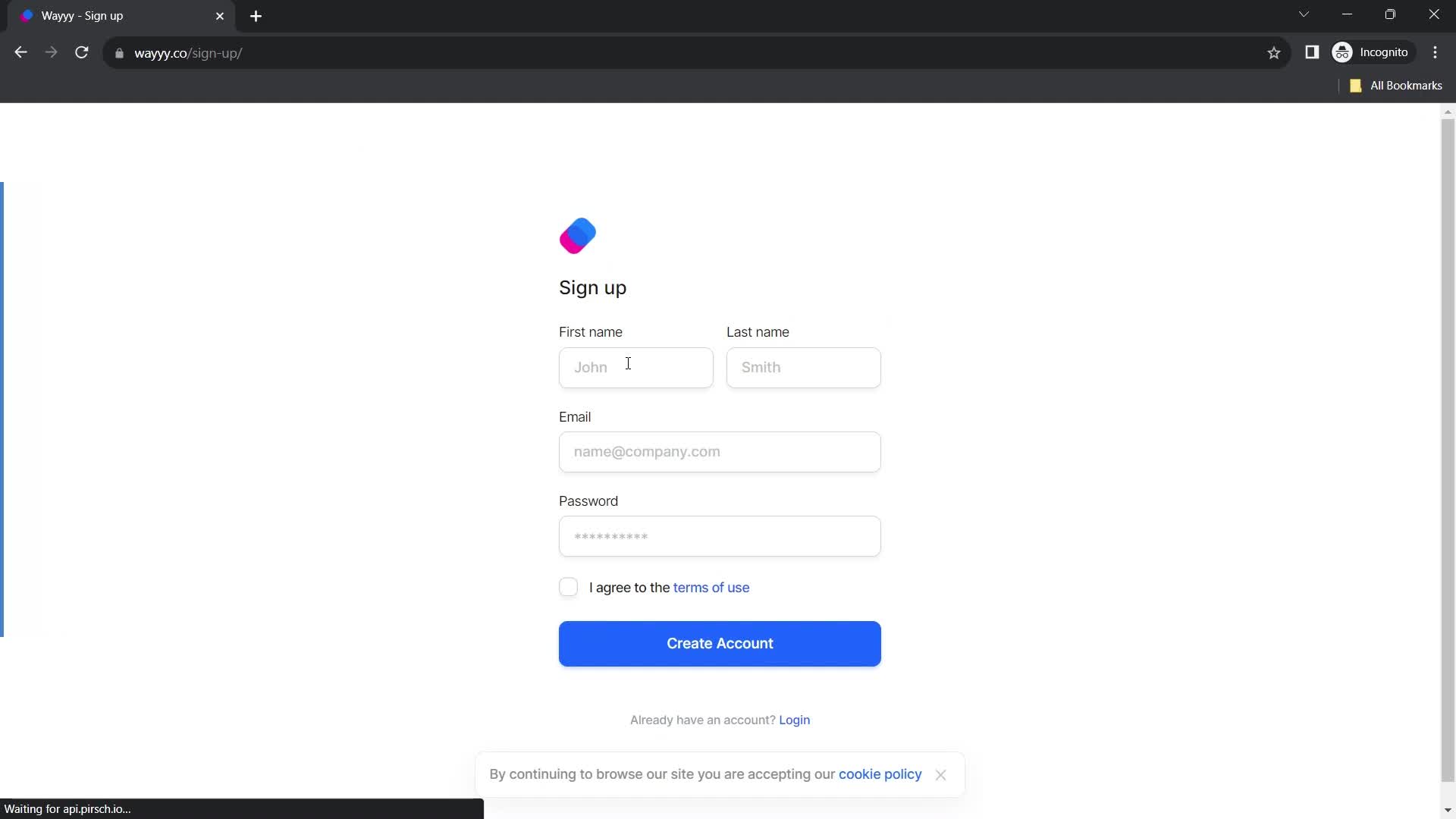 Screenshot of Sign up on Onboarding on Wayyy user flow