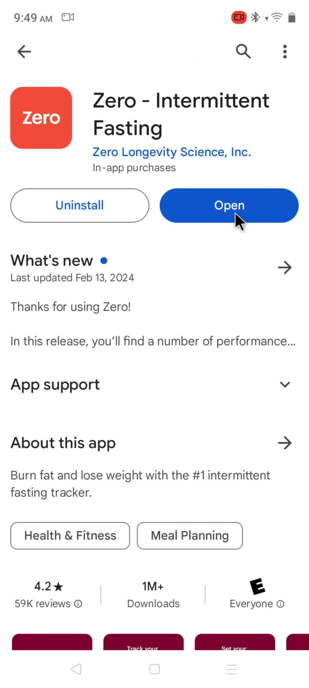 Zero app store listing screenshot