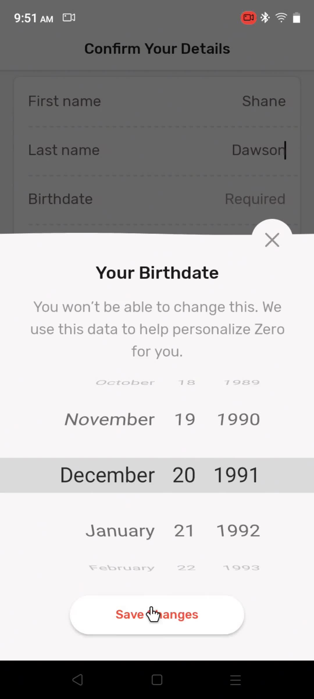 Zero enter birthday screenshot