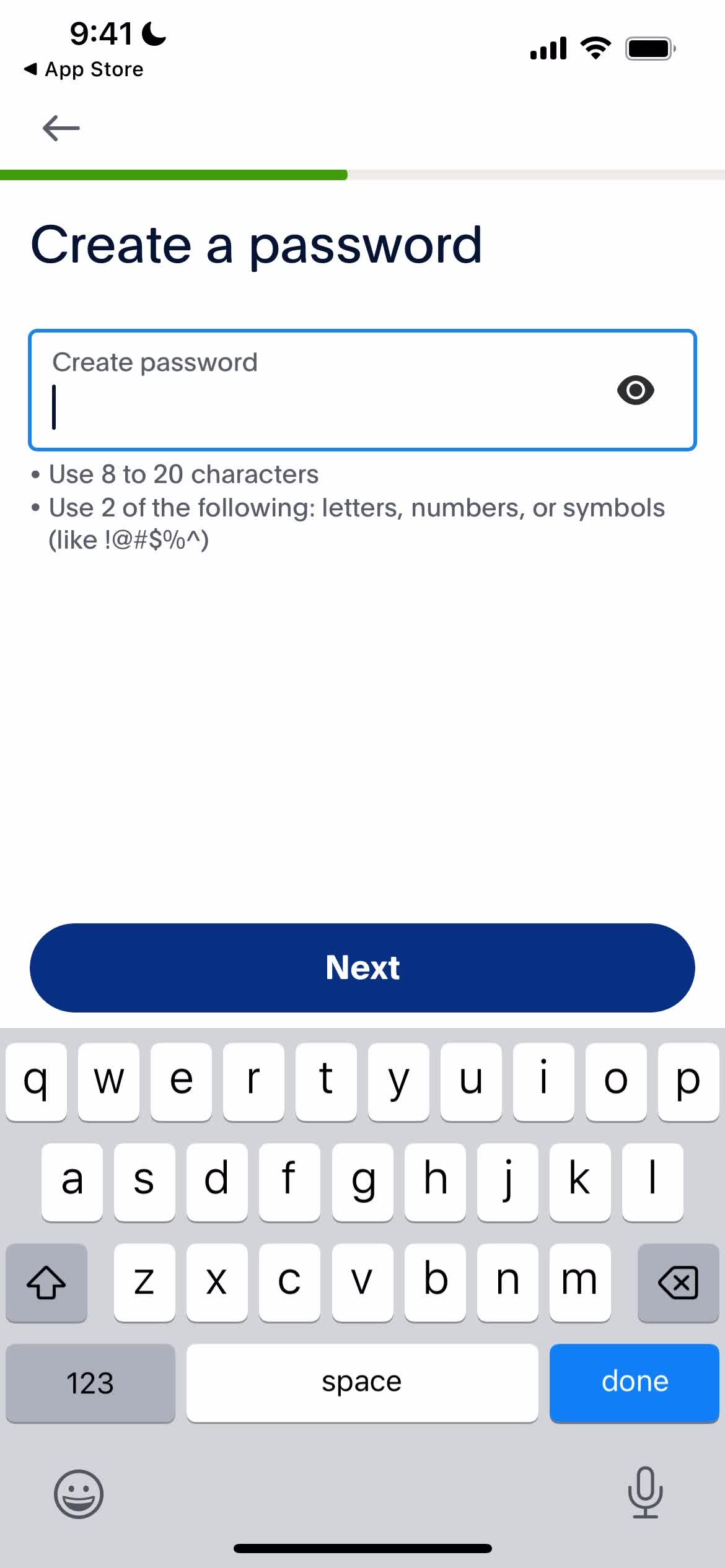 PayPal set password screenshot