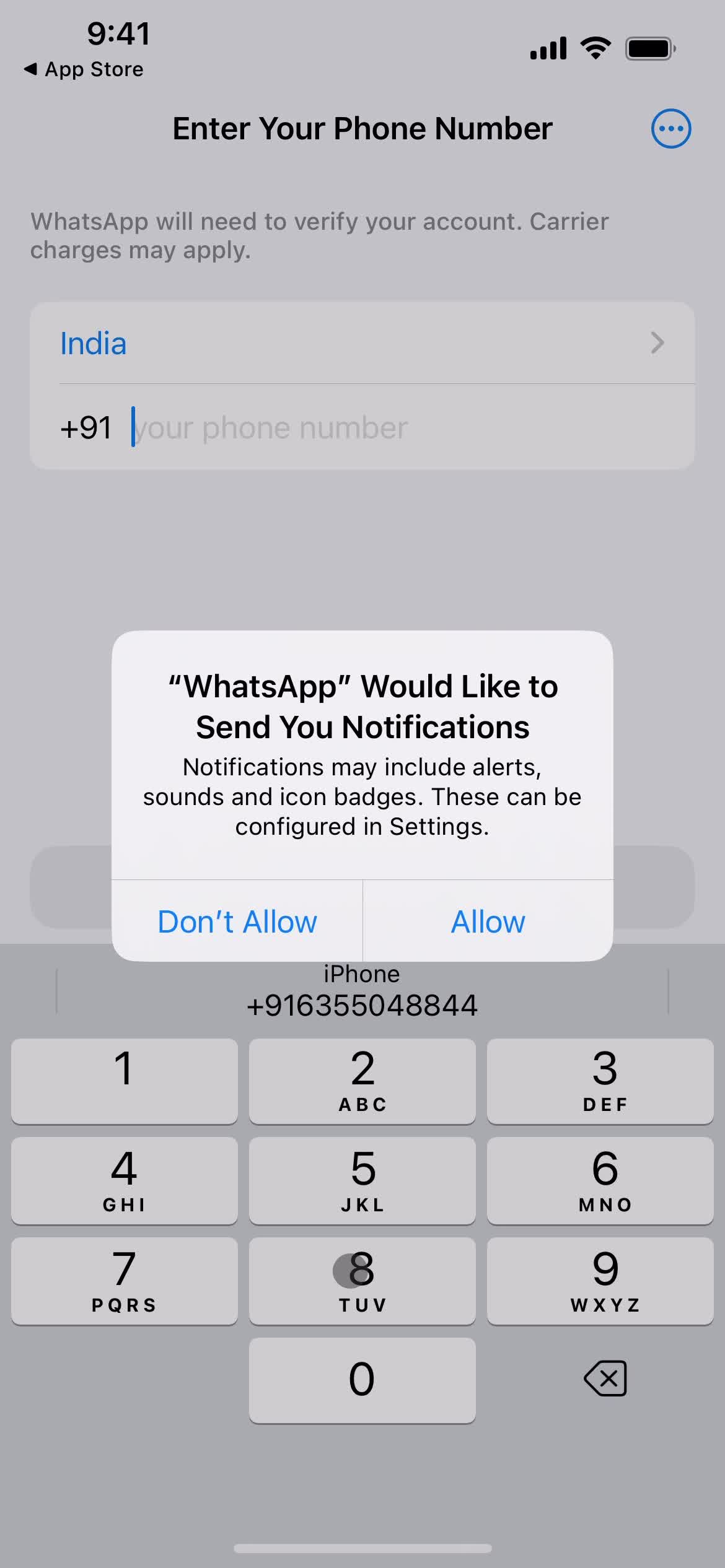 Screenshot of Enable notifications on Onboarding on WhatsApp user flow