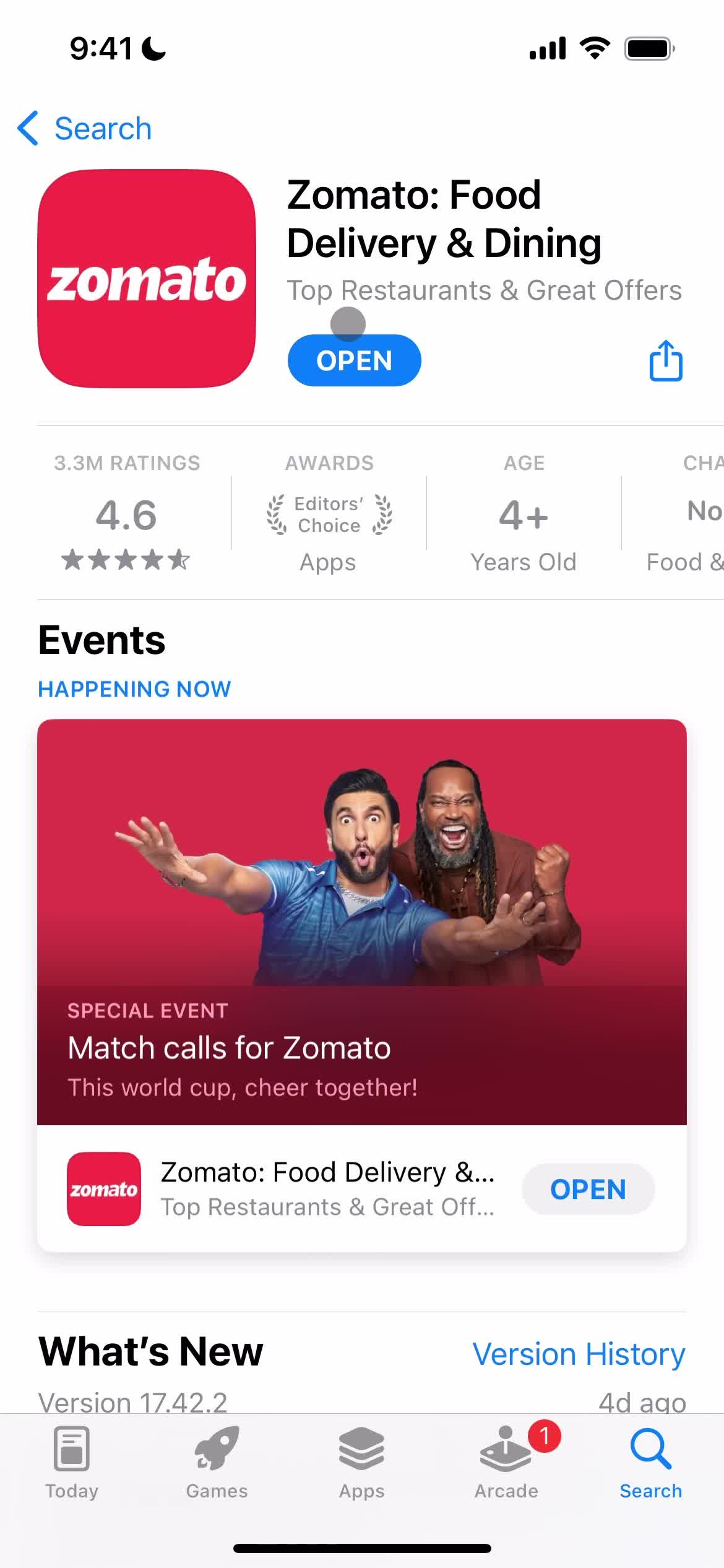 Zomato app store listing screenshot