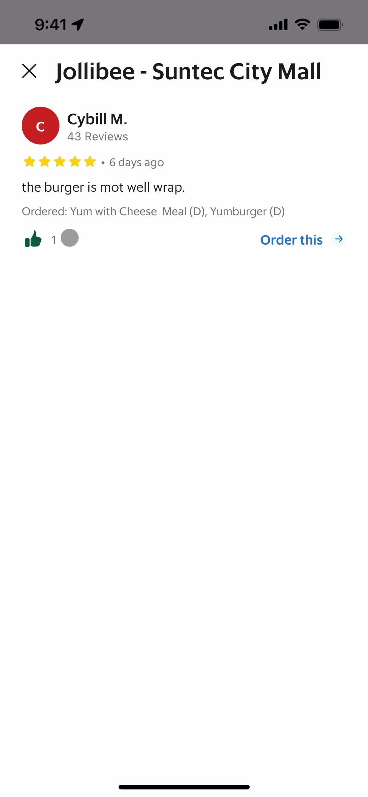 Ordering food screenshot