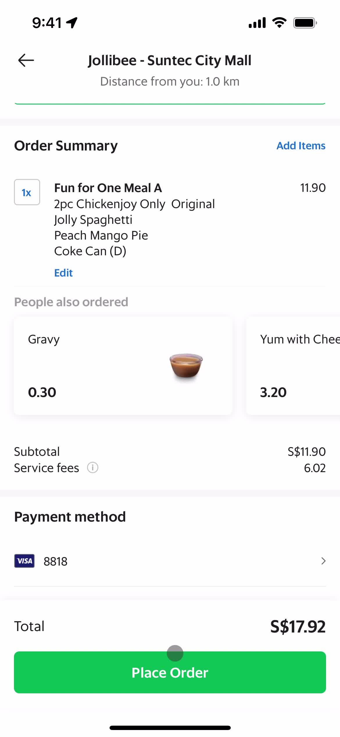 Ordering food screenshot