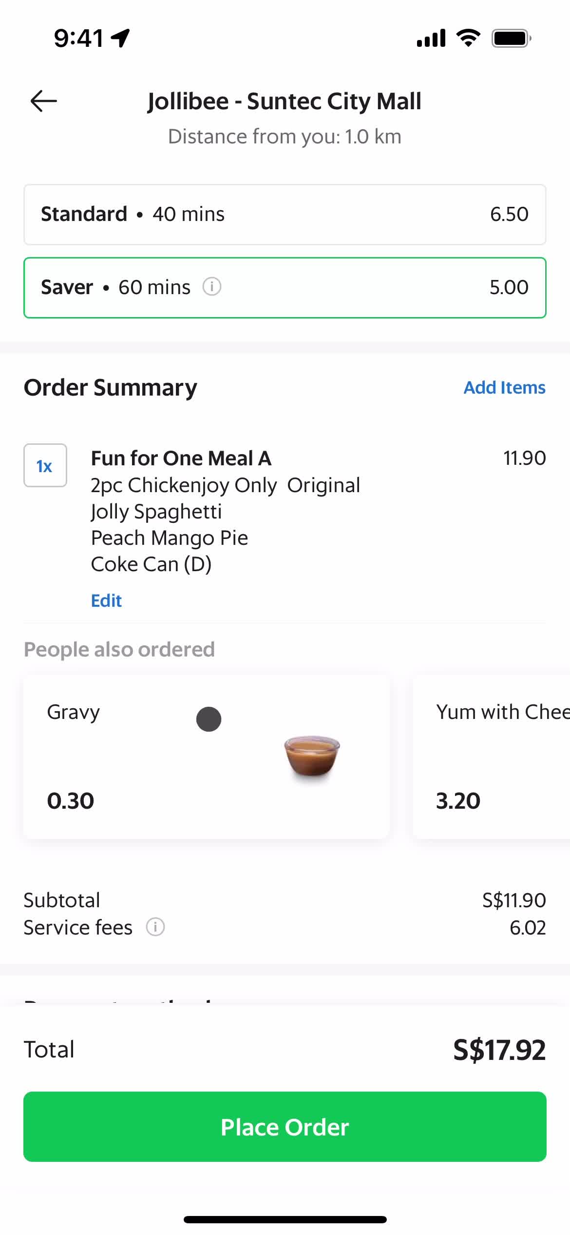 Ordering food screenshot