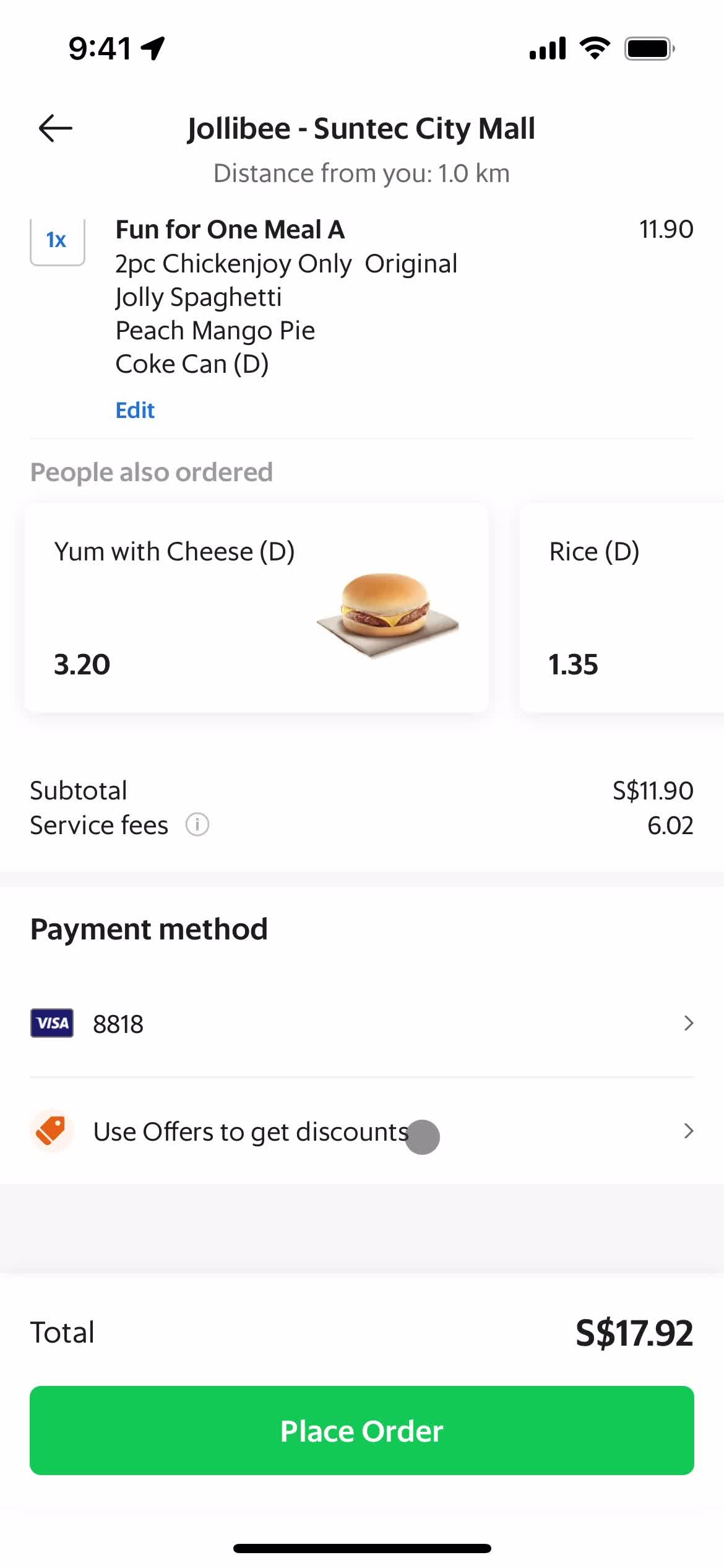 Ordering food screenshot