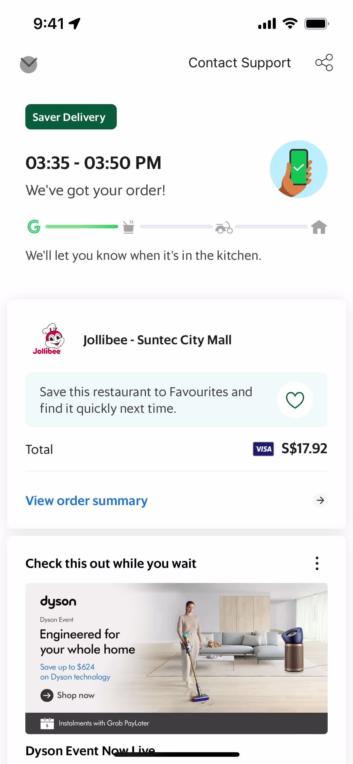 Ordering food screenshot