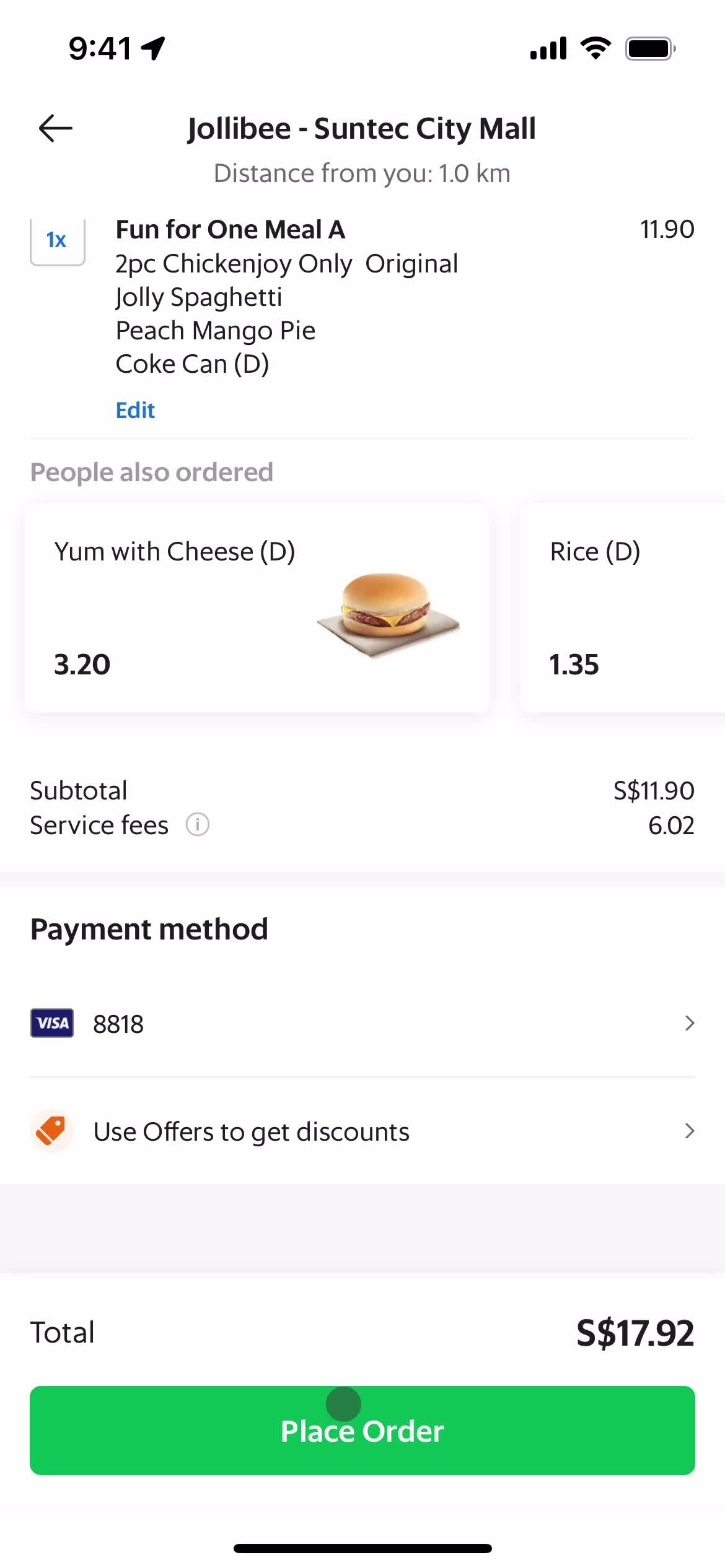 Ordering food screenshot