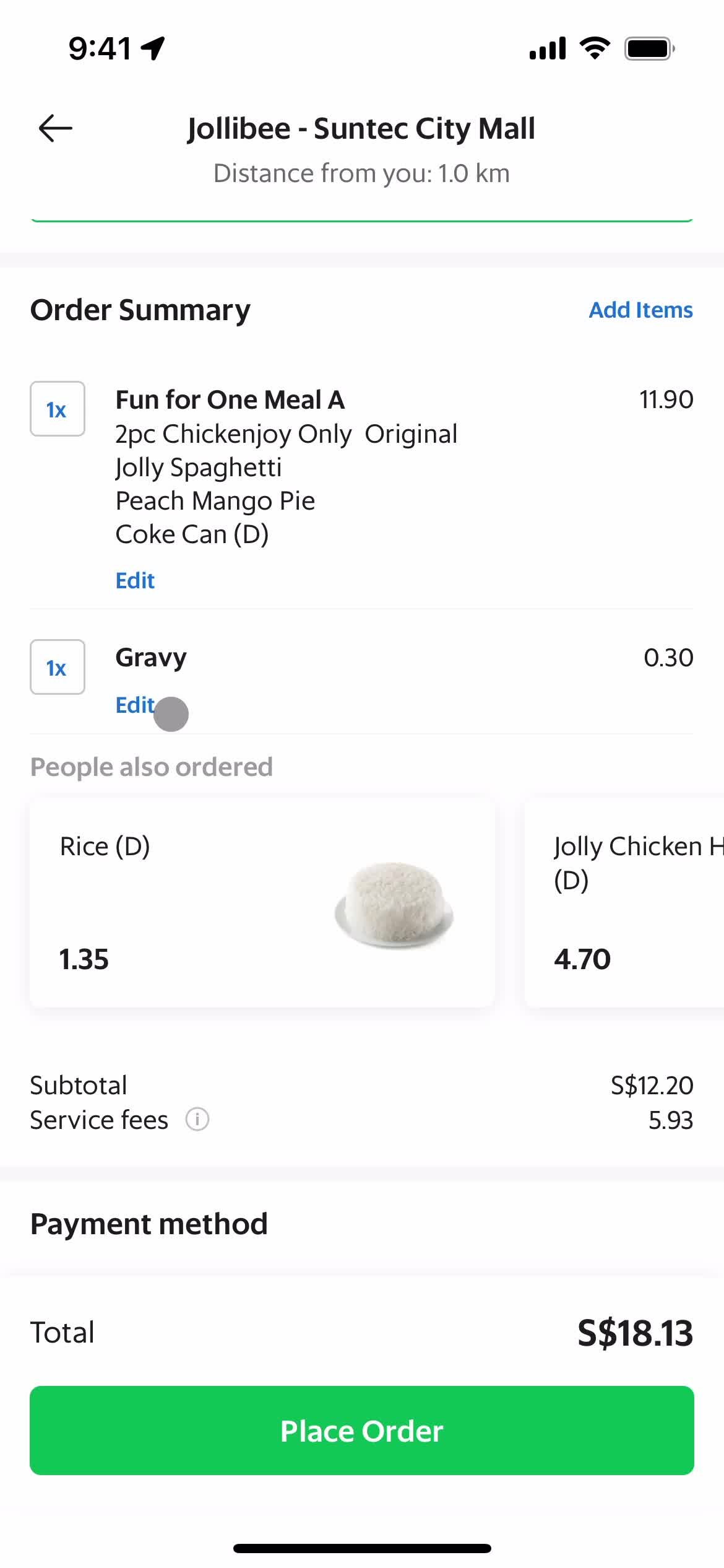 Ordering food screenshot