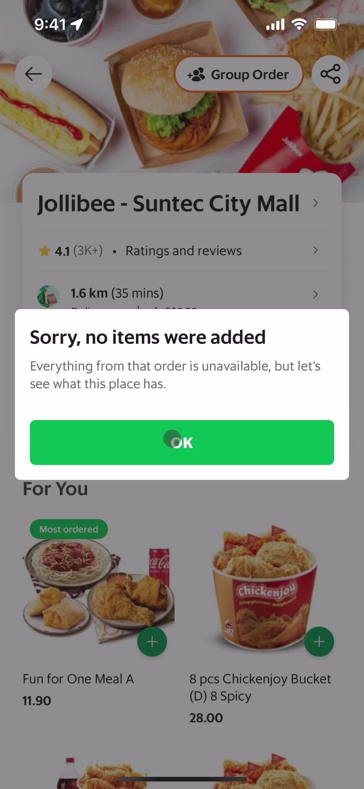 Ordering food screenshot