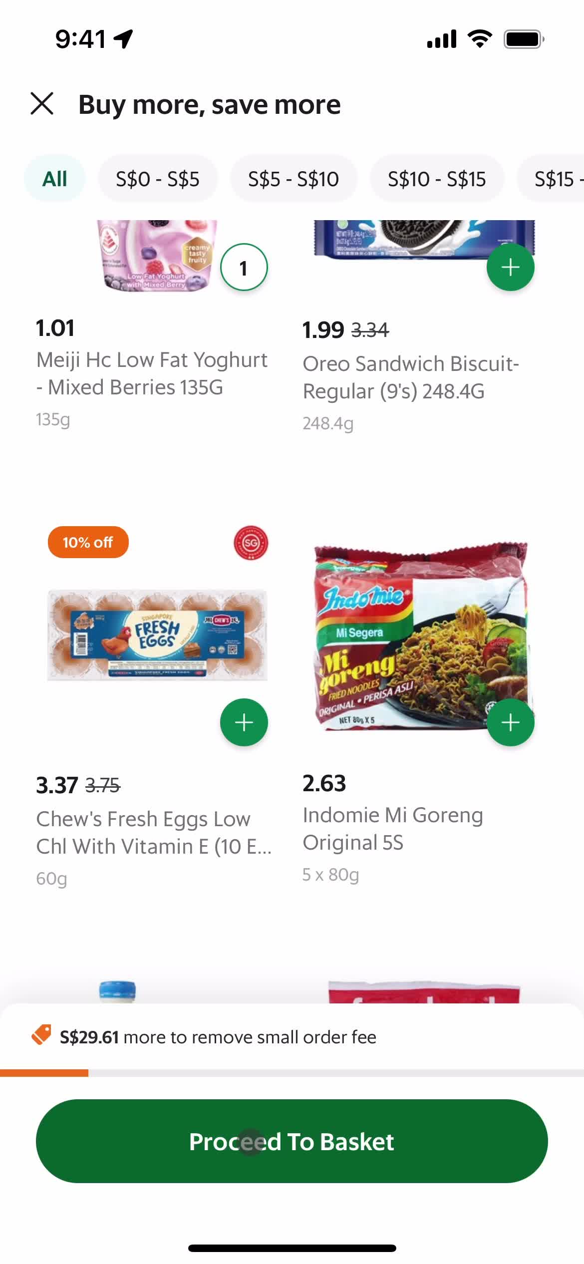 Ordering groceries screenshot