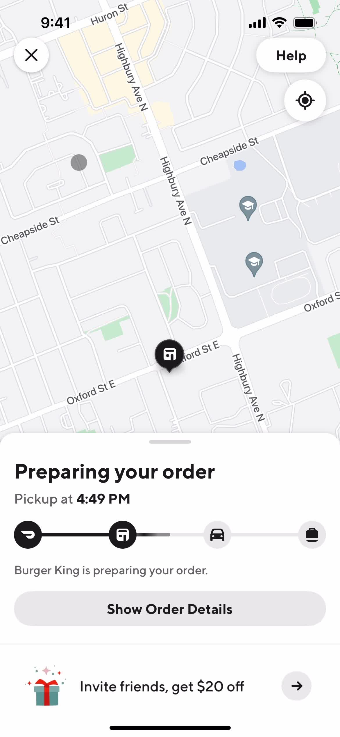 Ordering food screenshot