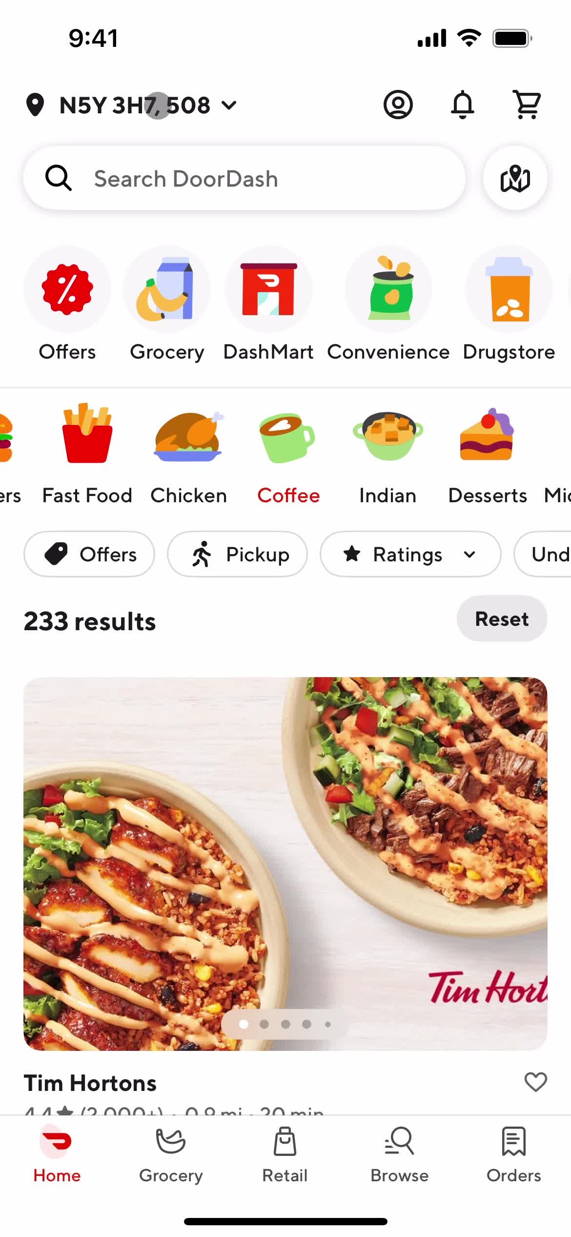 Ordering food screenshot