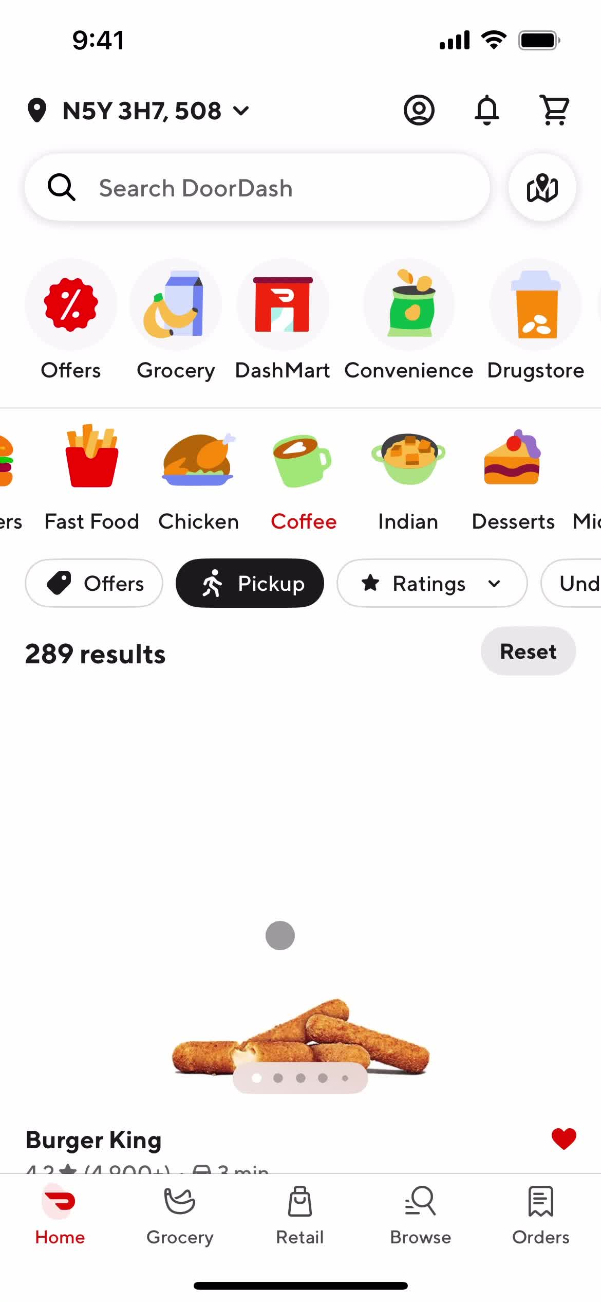 Ordering food screenshot