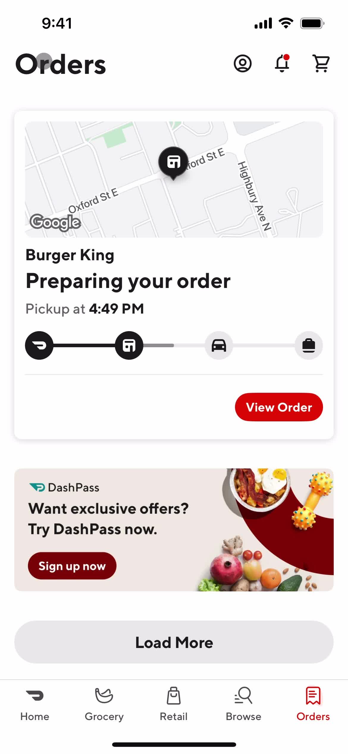 Ordering food screenshot