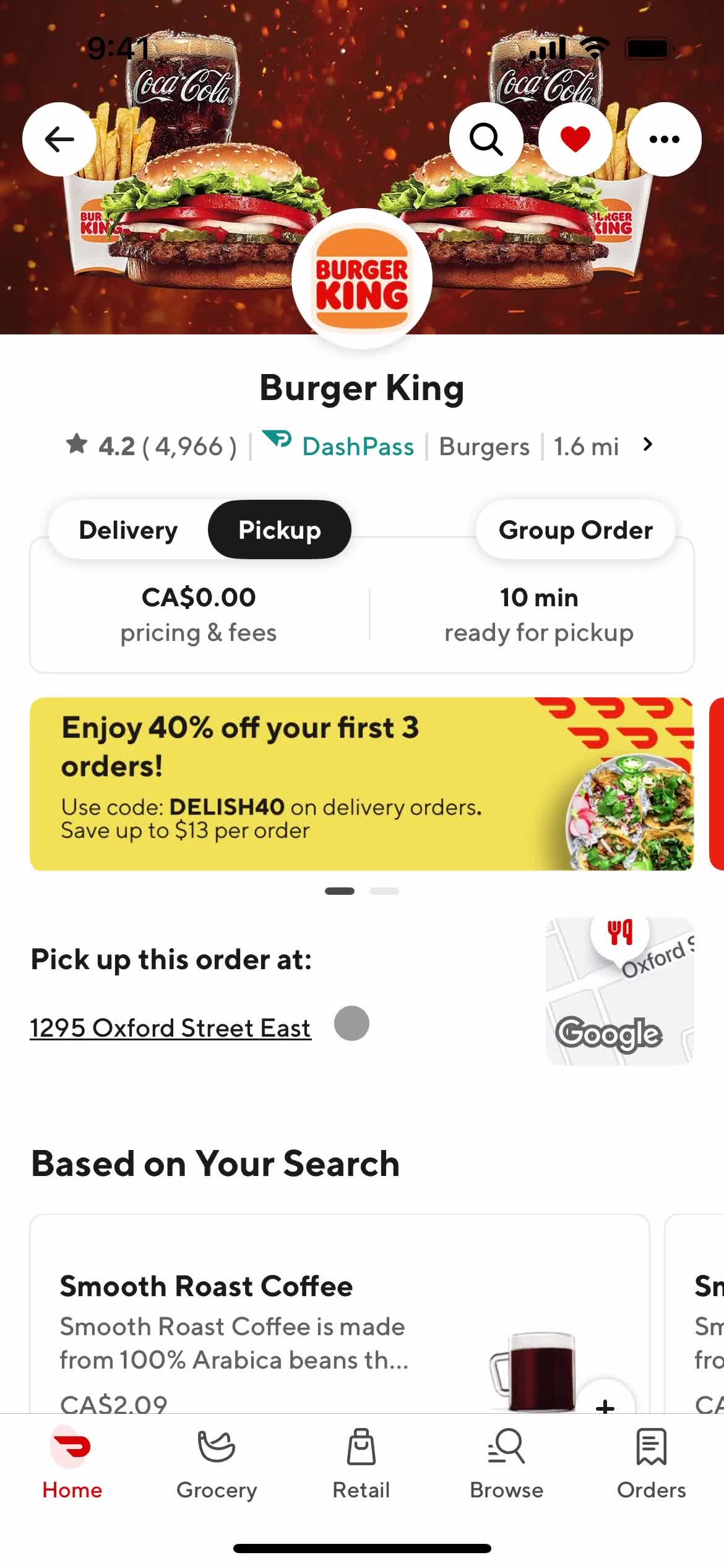 Ordering food screenshot