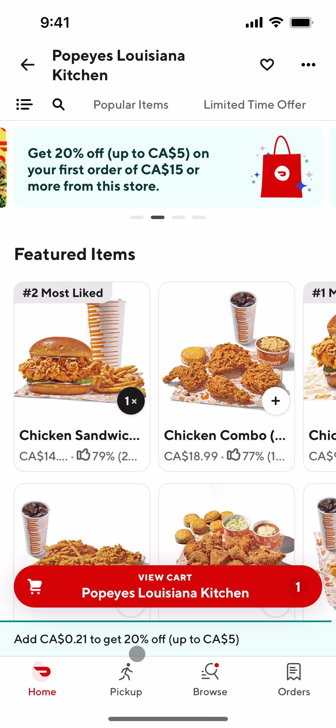 Ordering food screenshot