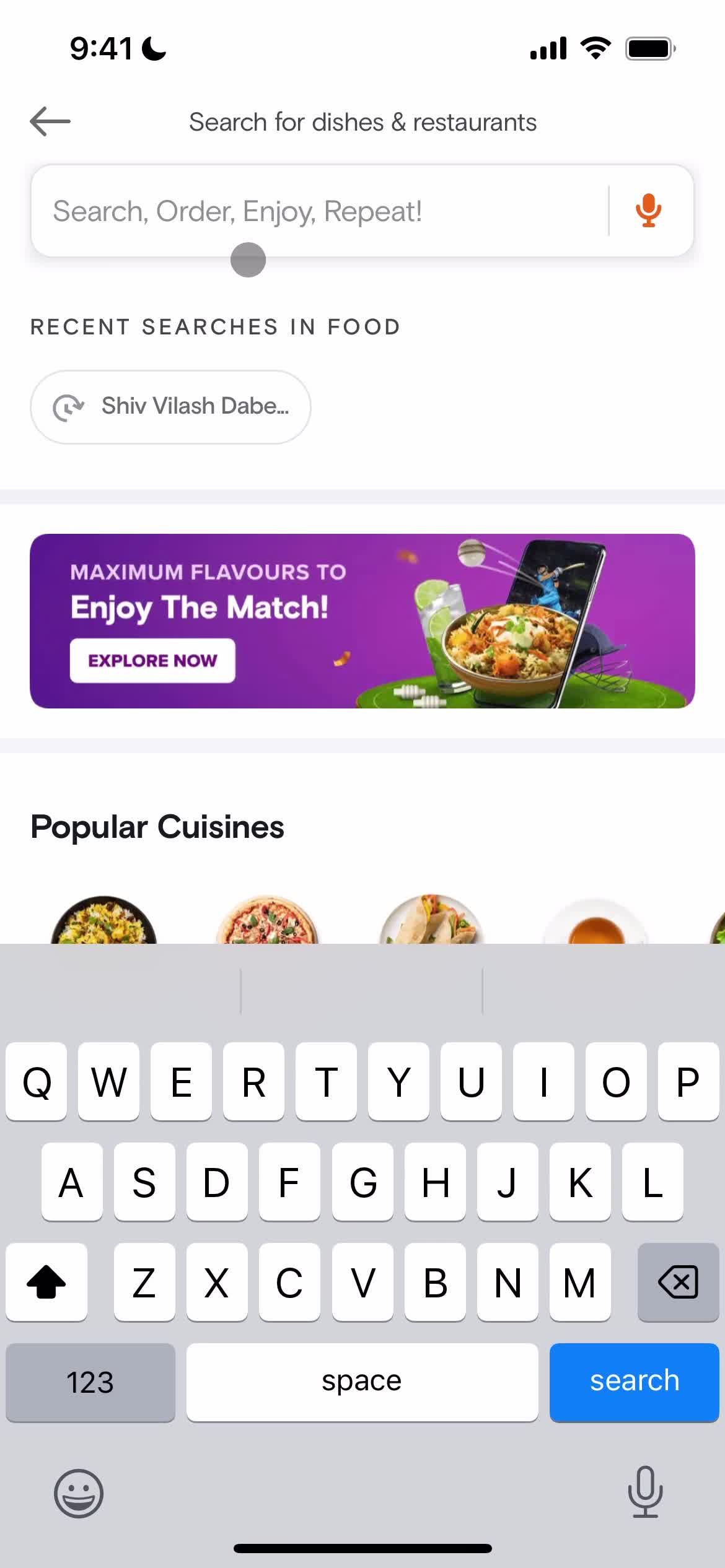 Screenshot of Search on Ordering food on Swiggy user flow